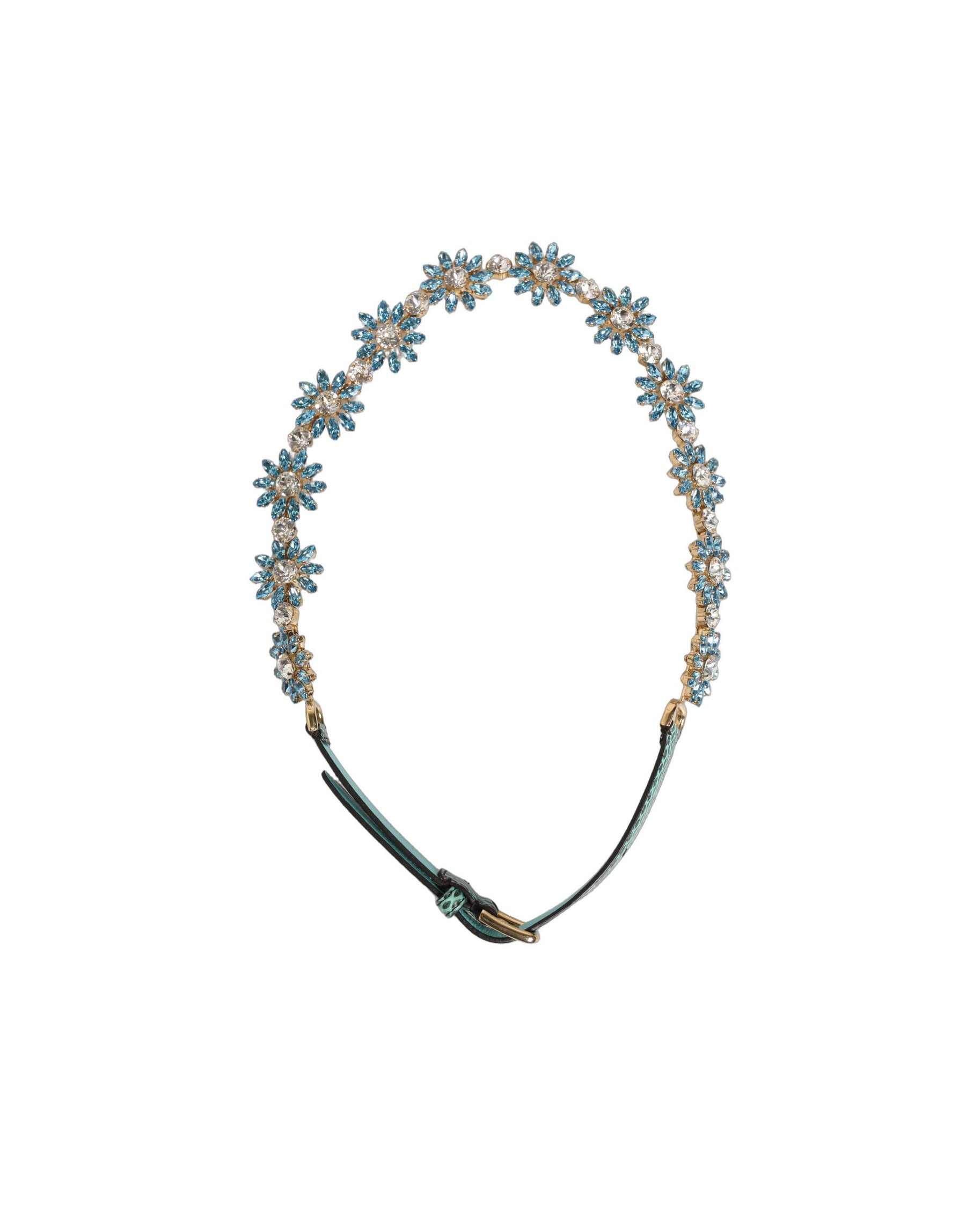 Dolce & Gabbana Green Leather Daisy Crystal Embellished Waist Belt | Regal Royce