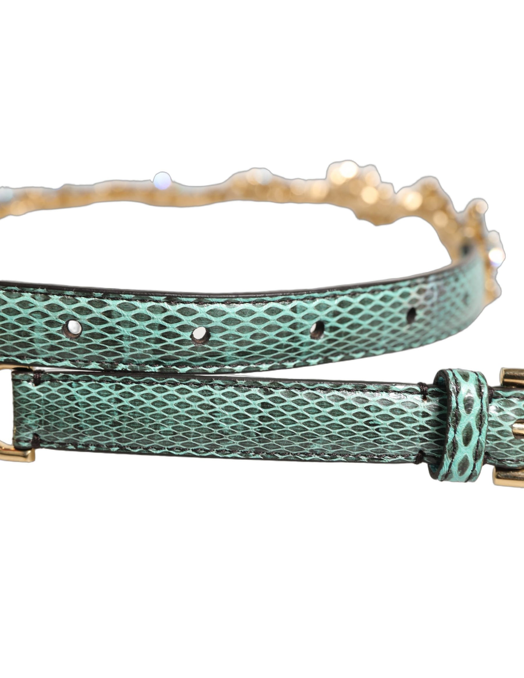 Dolce & Gabbana Green Leather Daisy Crystal Embellished Waist Belt | Regal Royce