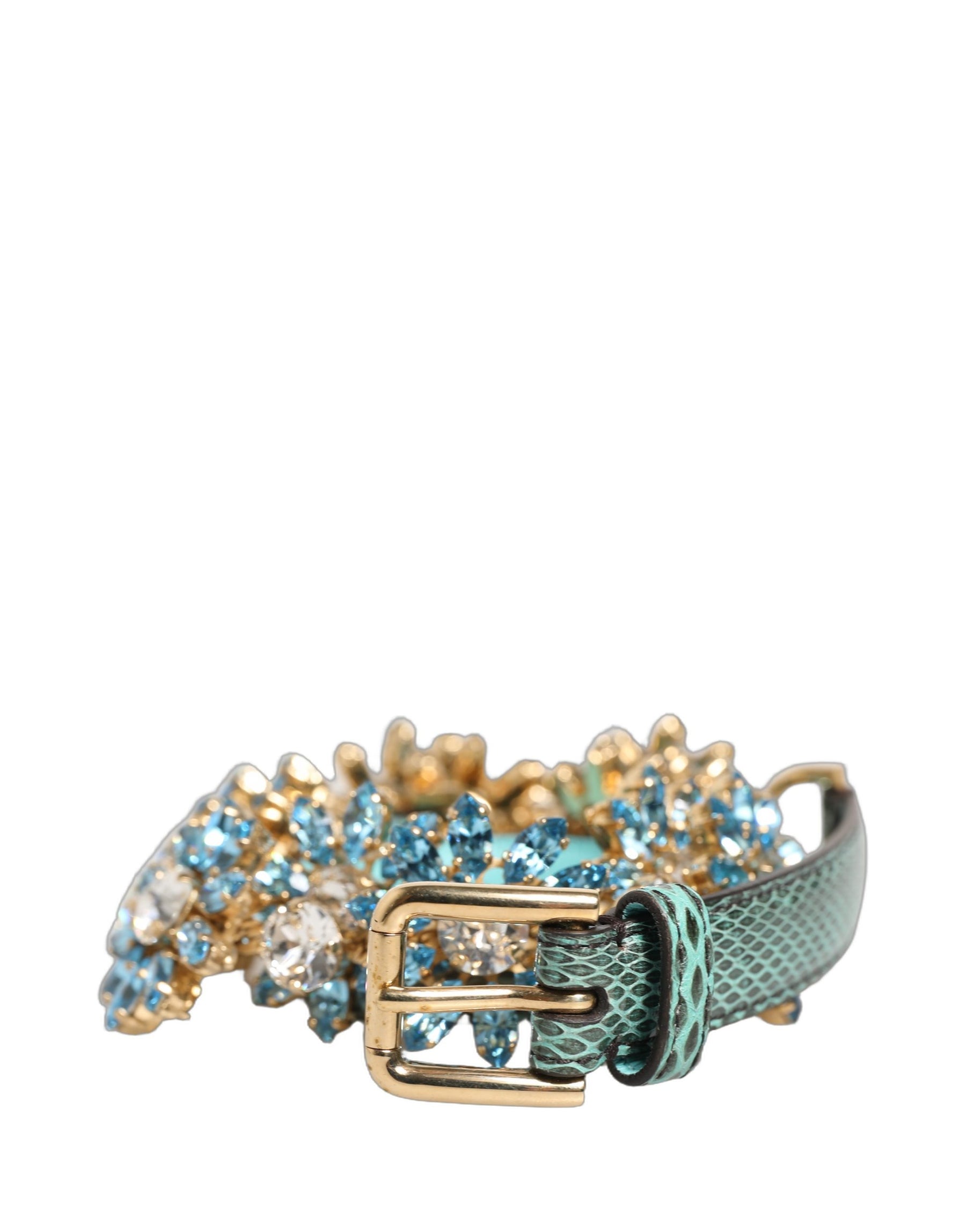 Dolce & Gabbana Green Leather Daisy Crystal Embellished Waist Belt | Regal Royce