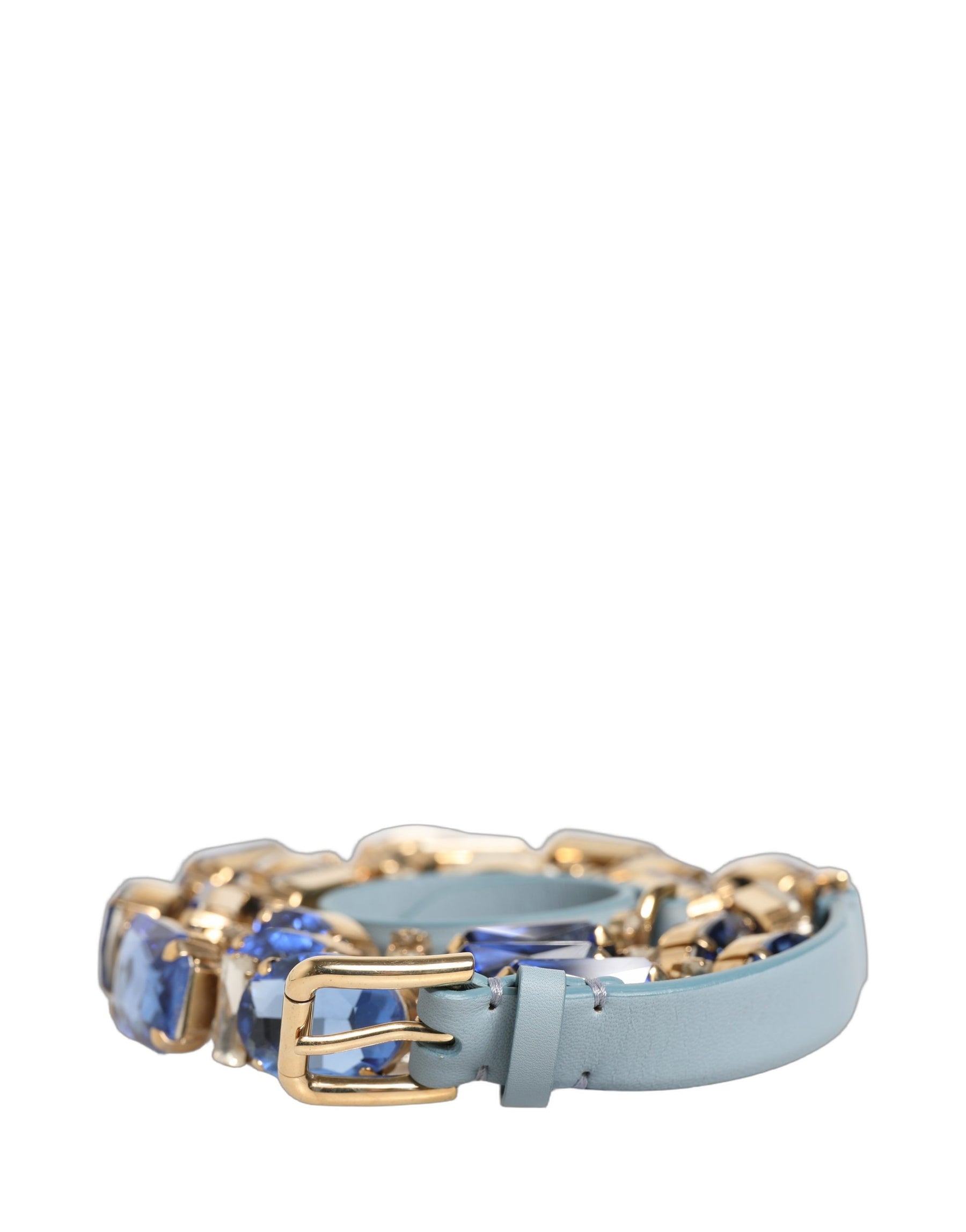 Dolce & Gabbana Blue Leather Crystal Chain Embellished Belt | Regal Royce
