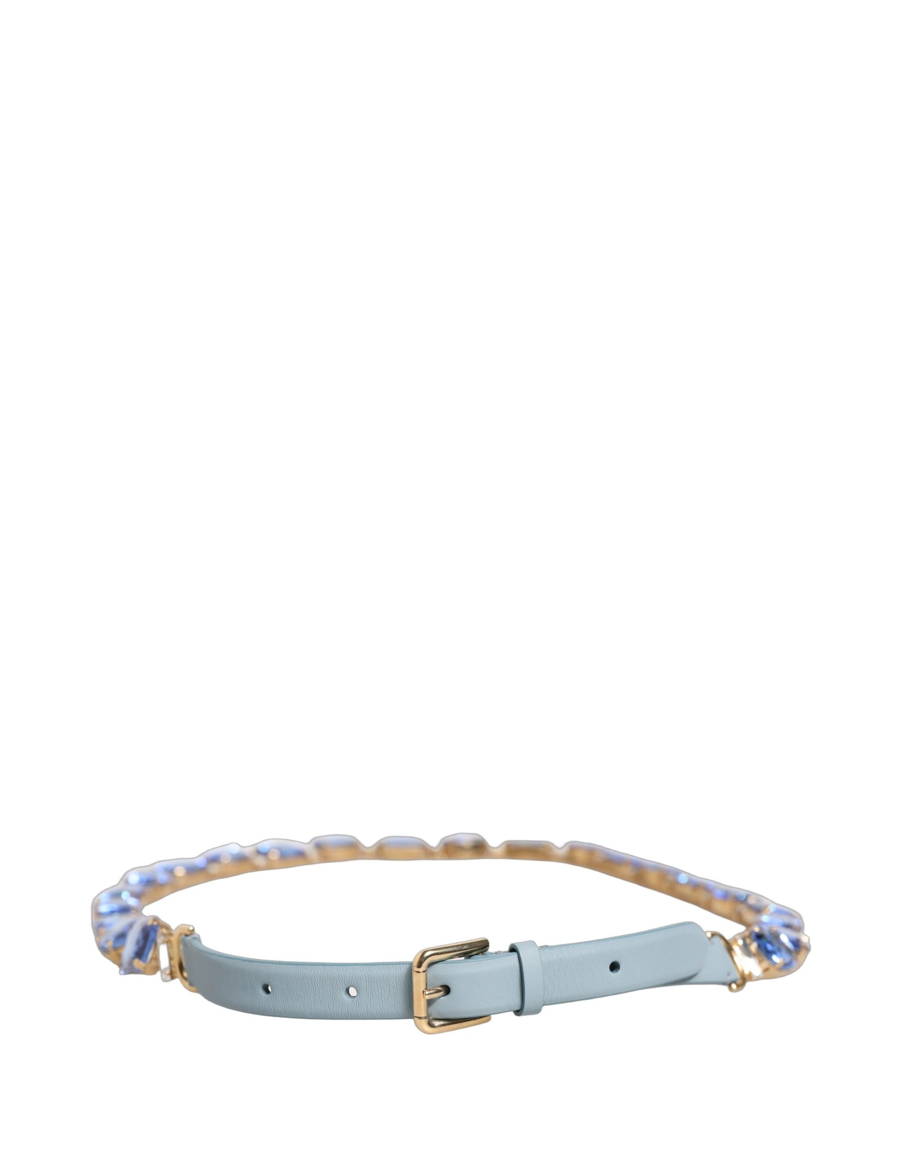 Dolce & Gabbana Blue Leather Crystal Chain Embellished Belt | Regal Royce