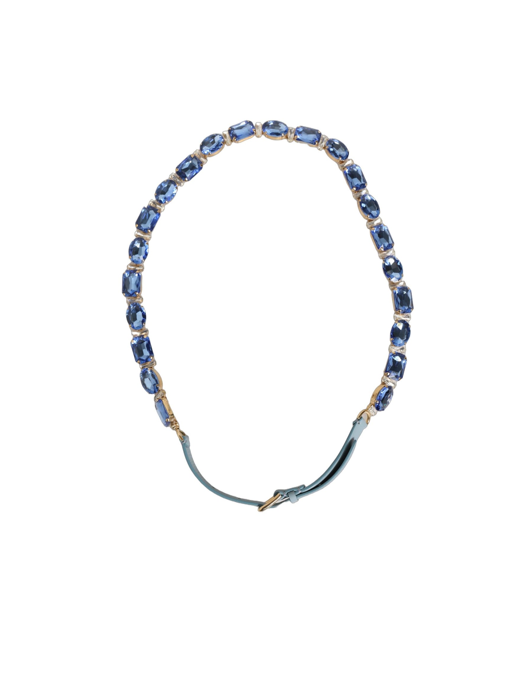 Dolce & Gabbana Blue Leather Crystal Chain Embellished Belt | Regal Royce