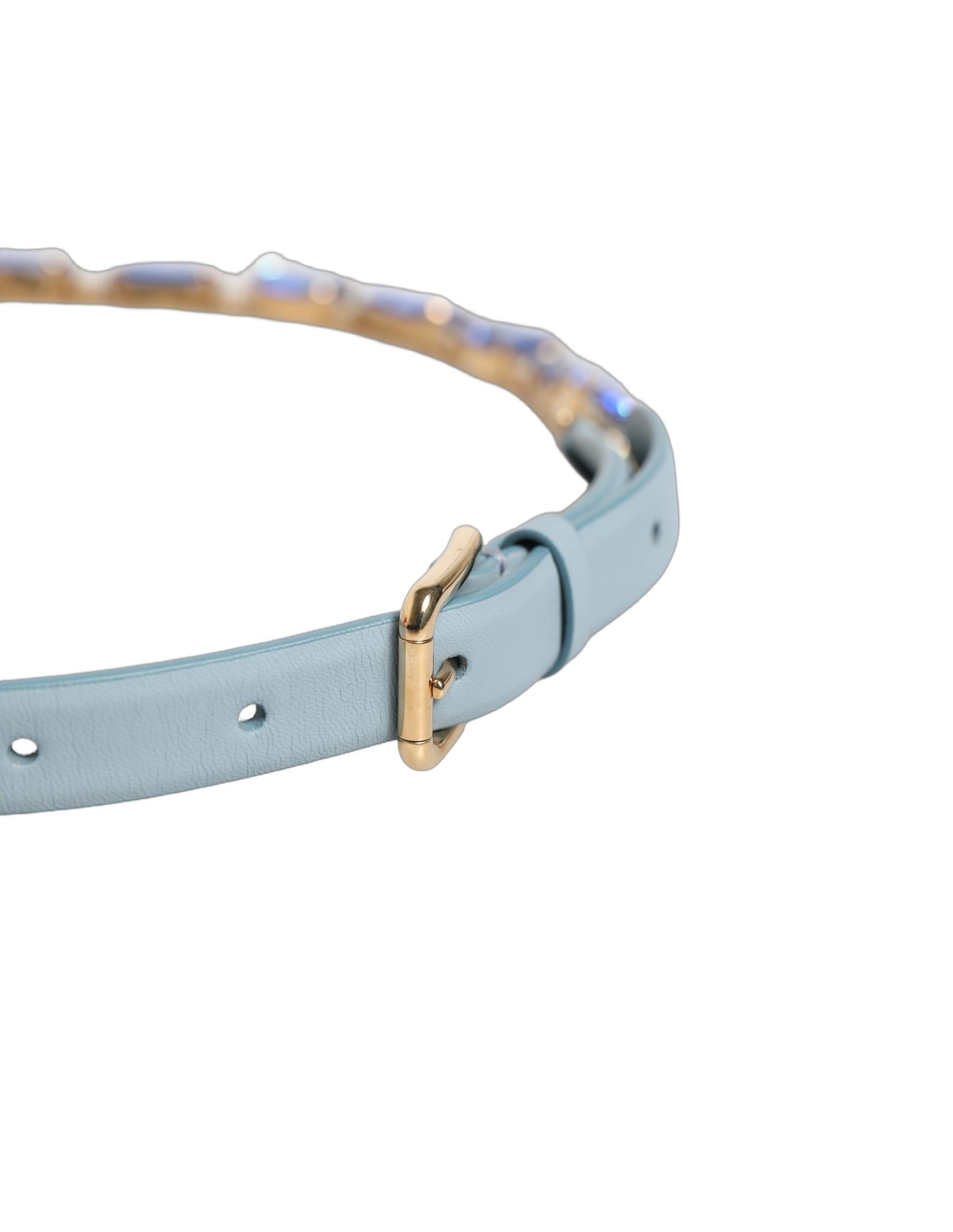 Dolce & Gabbana Blue Leather Crystal Chain Embellished Belt | Regal Royce