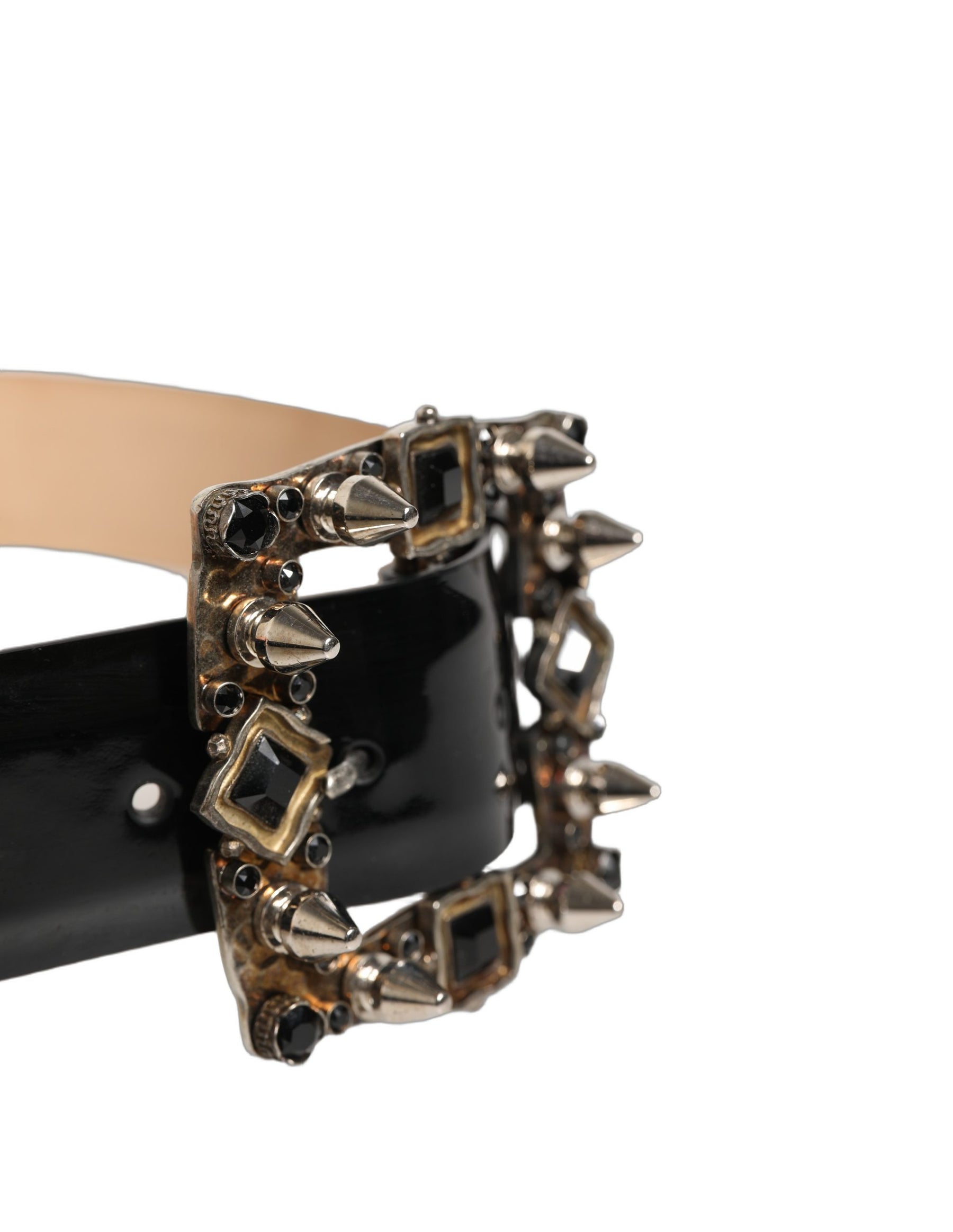 Dolce & Gabbana Black Leather Crystal Metal Buckle Belt | Regal Royce
