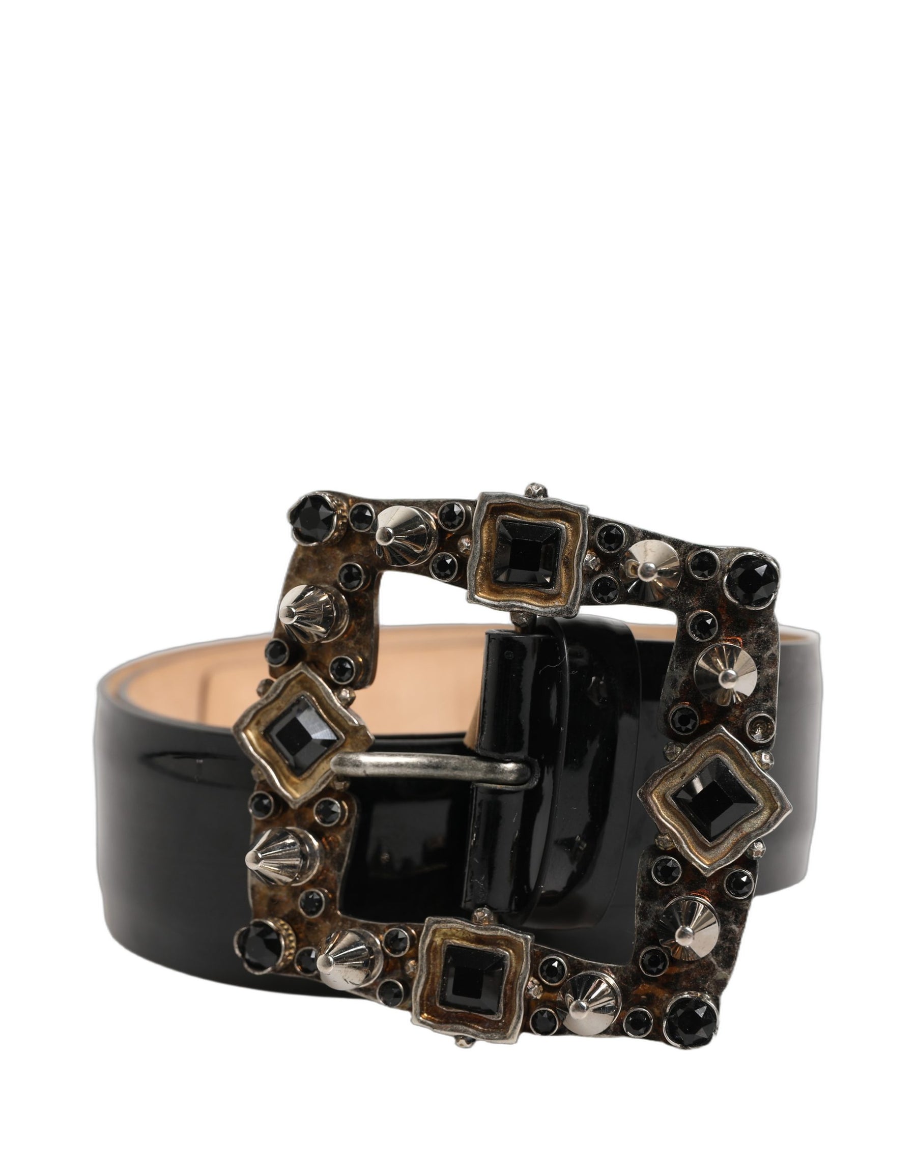 Dolce & Gabbana Black Leather Crystal Metal Buckle Belt | Regal Royce