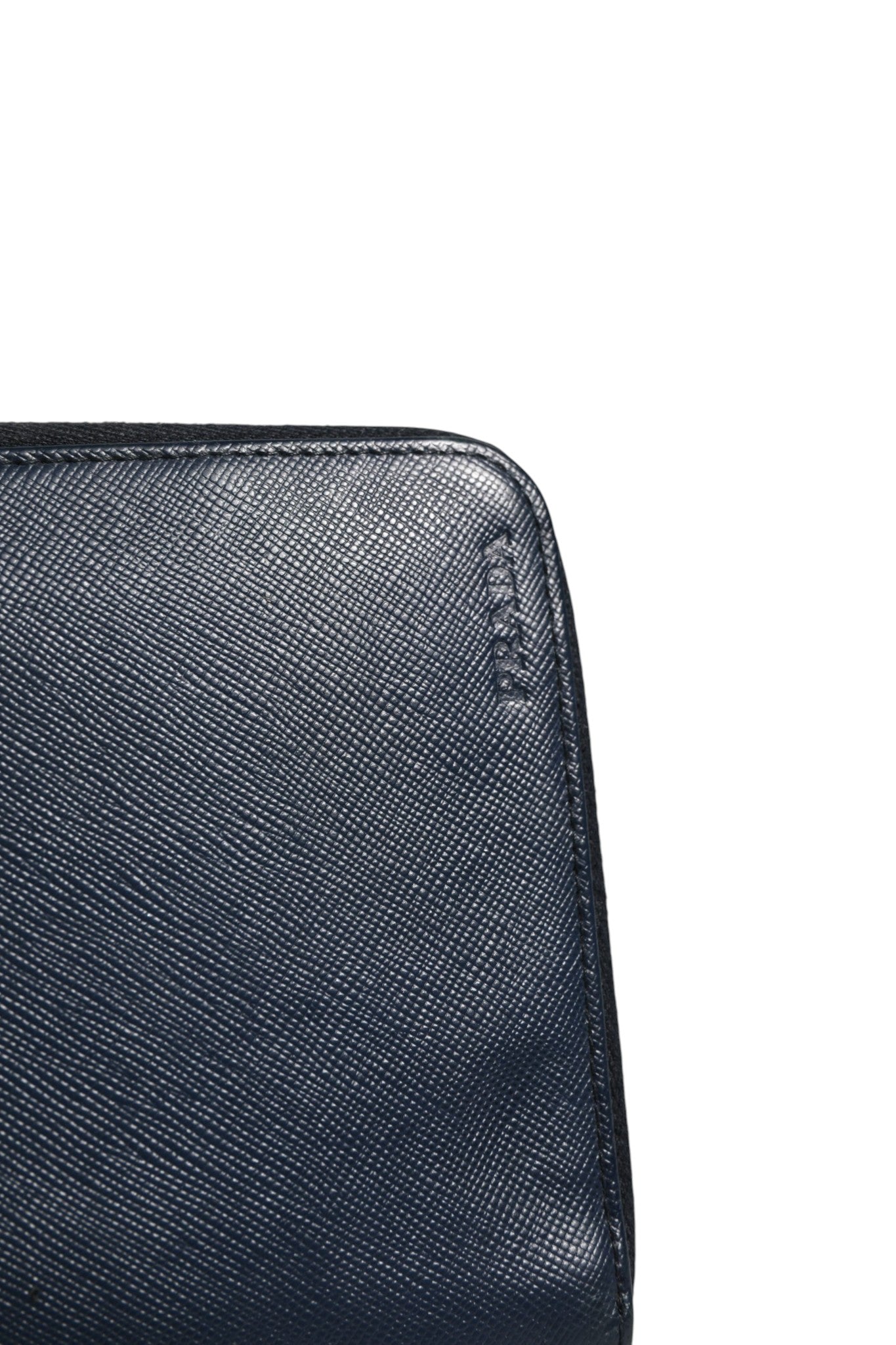 Prada Navy Oliver Embossed Leather Zip-Around Wallet | Regal Royce