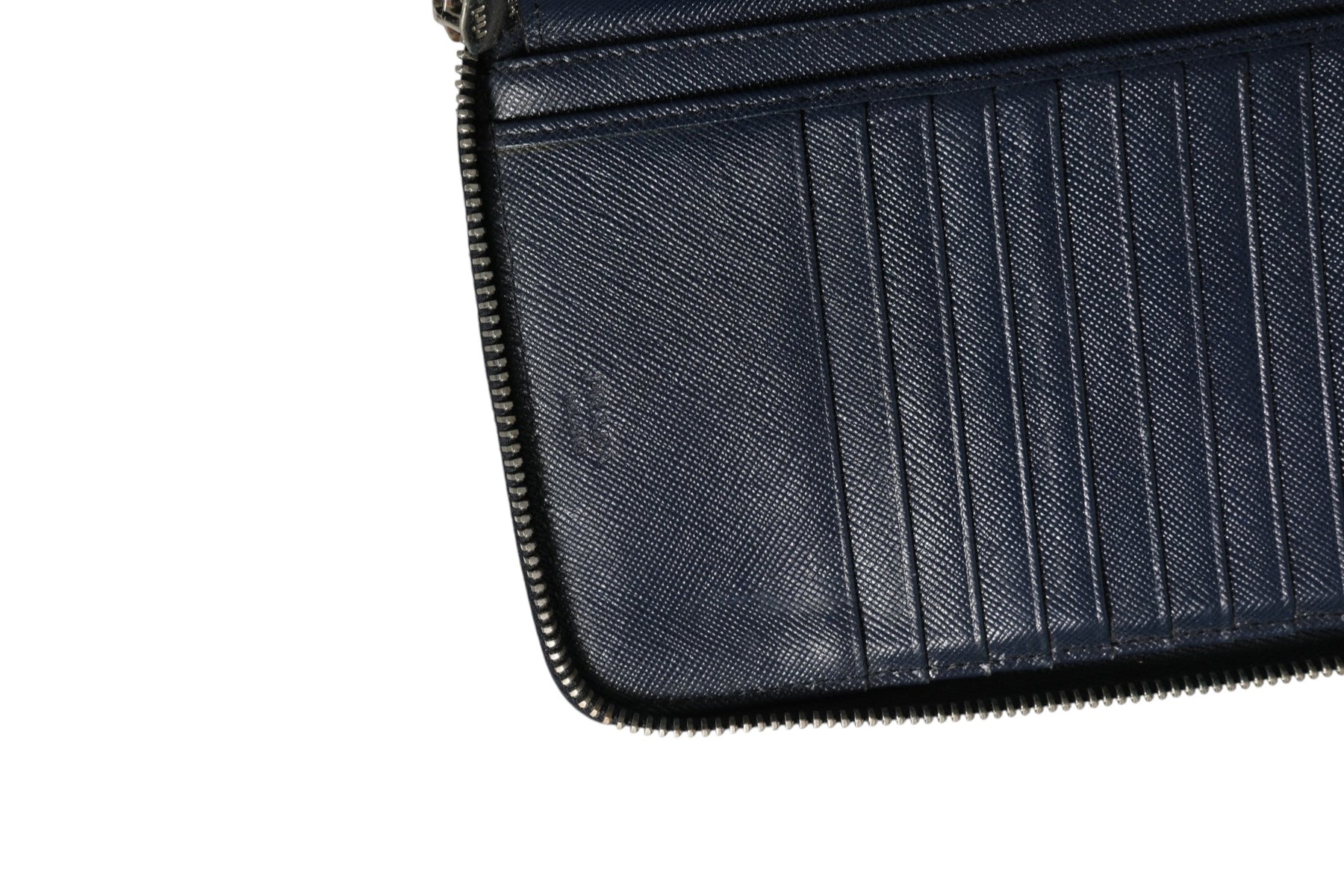 Prada Navy Oliver Embossed Leather Zip-Around Wallet | Regal Royce