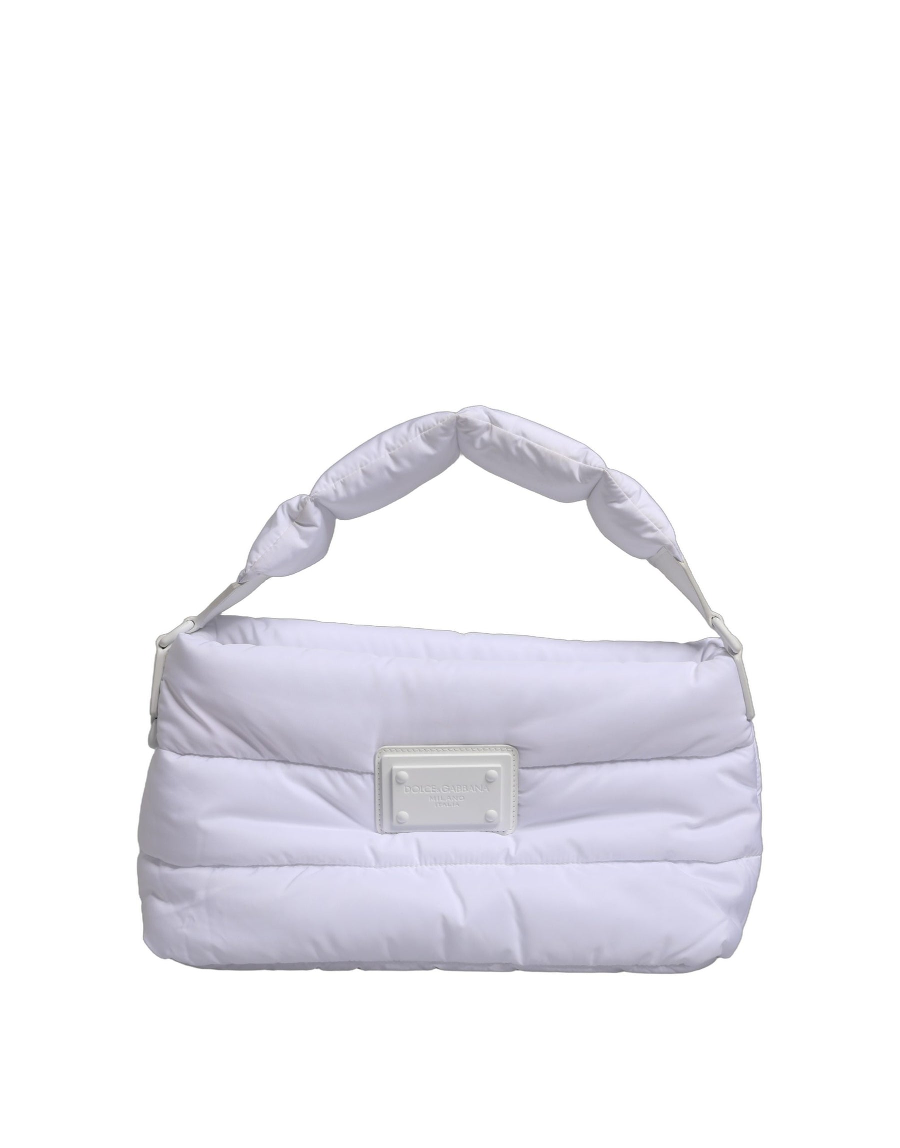 Dolce & Gabbana White Logo Plaque Polyester Quilted Shoulder Borse Bag | Regal Royce