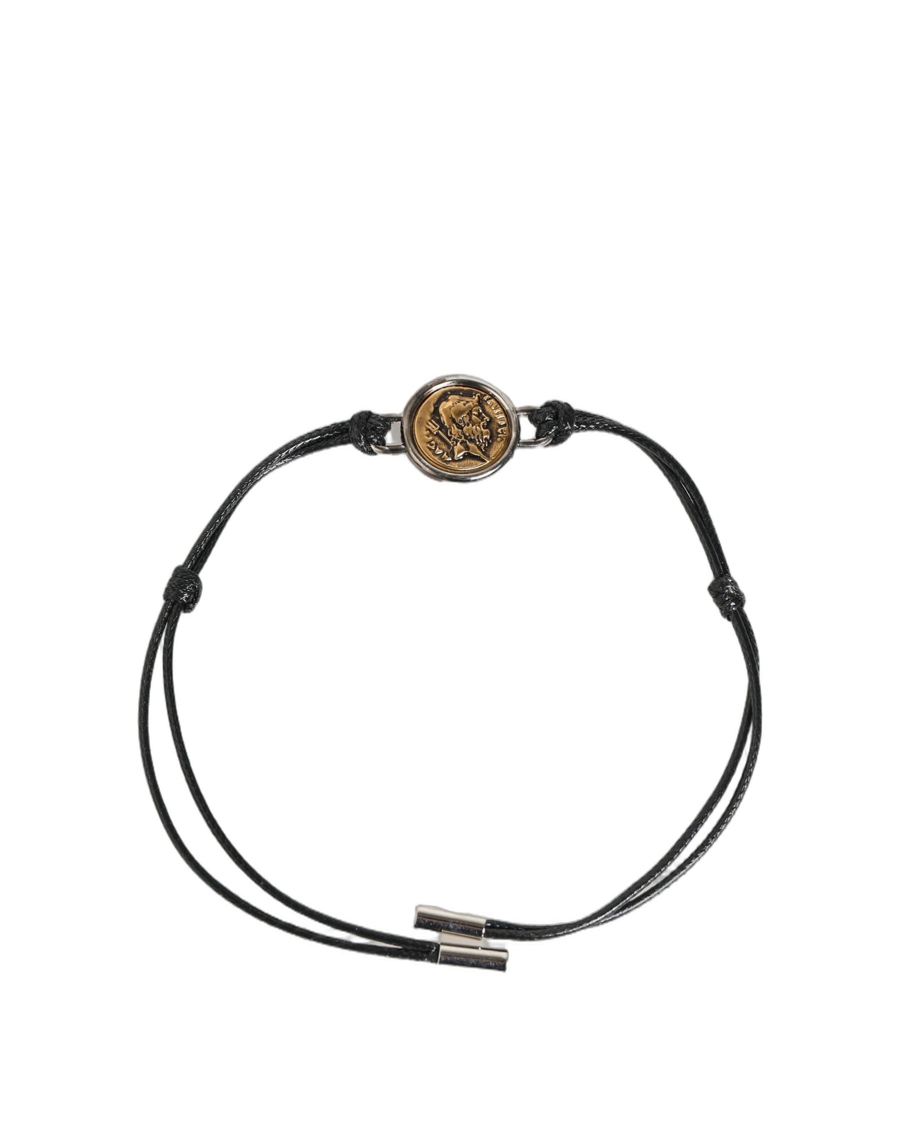 Dolce & Gabbana Black Polyester Cord Gold Tone Roman Coin Charm Bracelet | Regal Royce