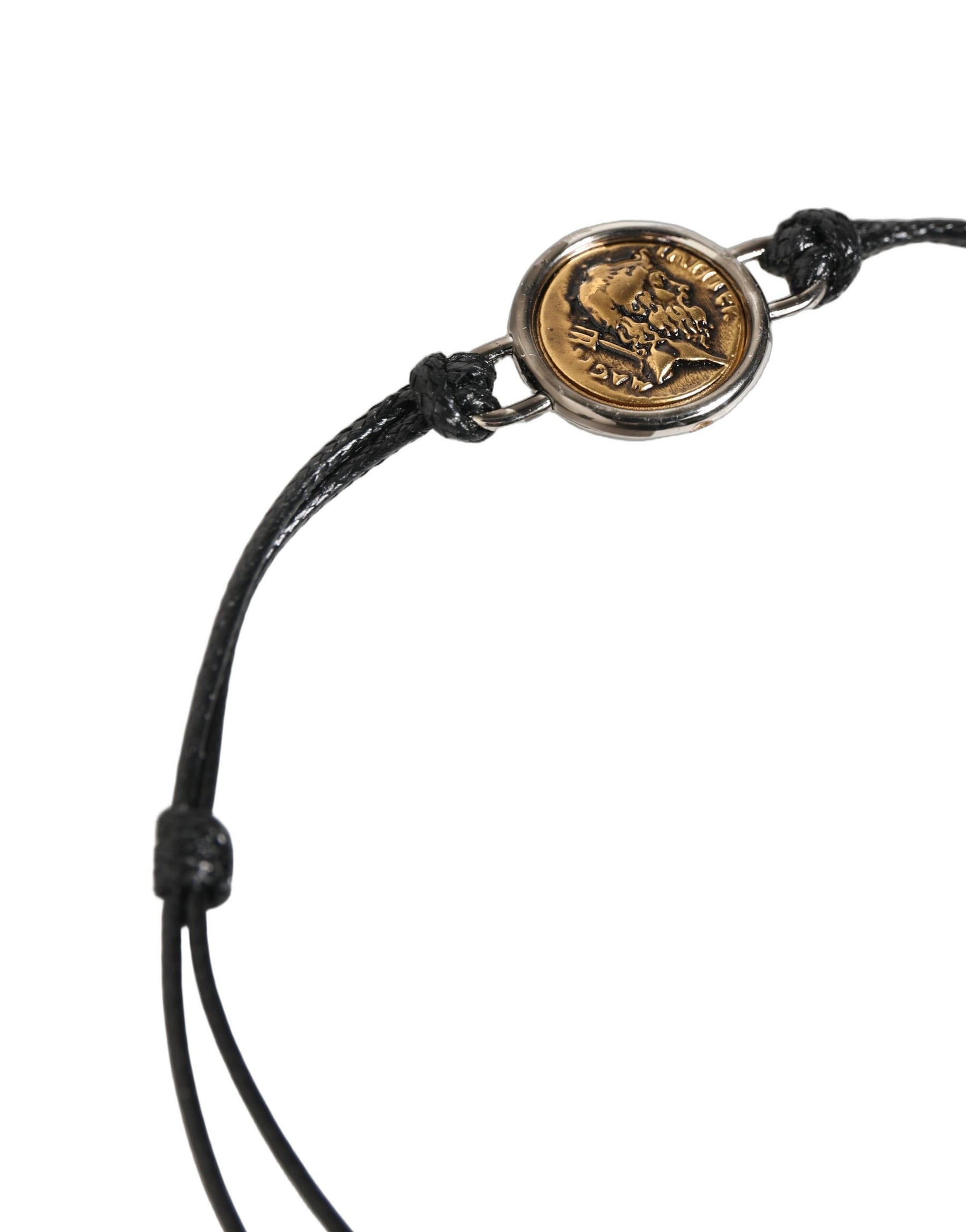 Dolce & Gabbana Black Polyester Cord Gold Tone Roman Coin Charm Bracelet | Regal Royce