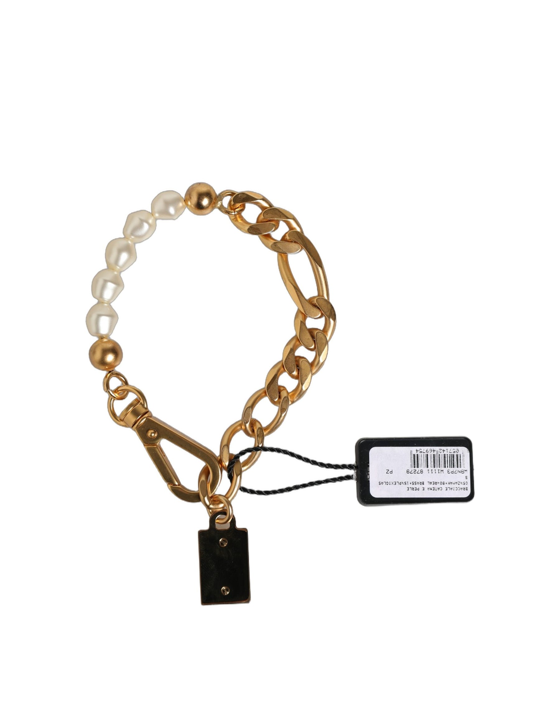 Dolce & Gabbana Gold Brass Pearl Embellished Chain Link Jewelry Bracelet | Regal Royce
