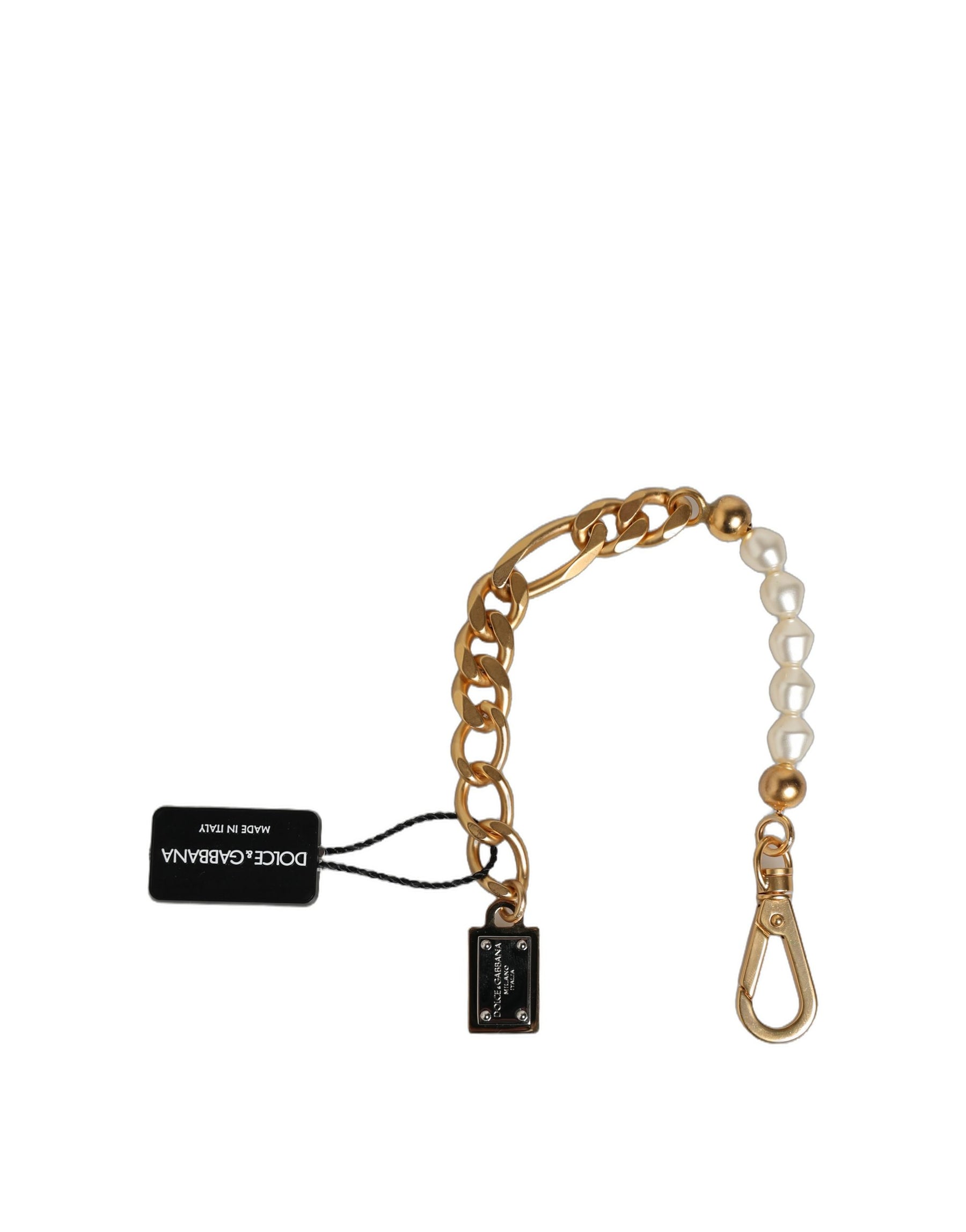 Dolce & Gabbana Gold Brass Pearl Embellished Chain Link Jewelry Bracelet | Regal Royce