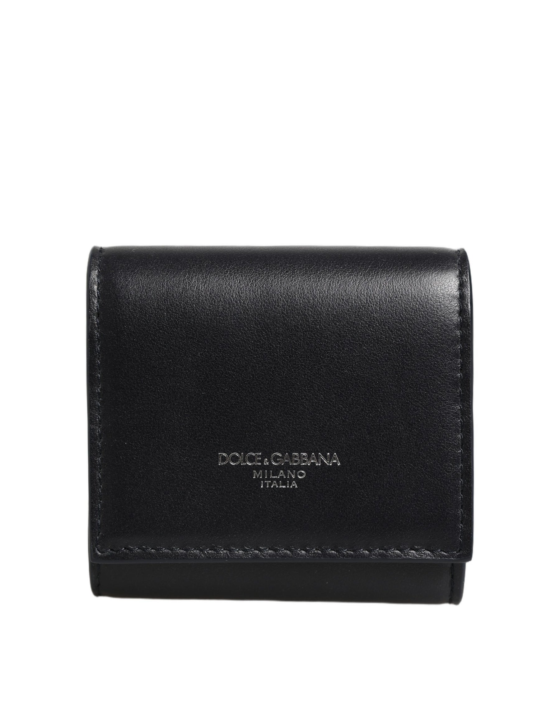 Dolce & Gabbana Black Calfskin Leather Logo Print Bifold CoinPurse Wallet | Regal Royce