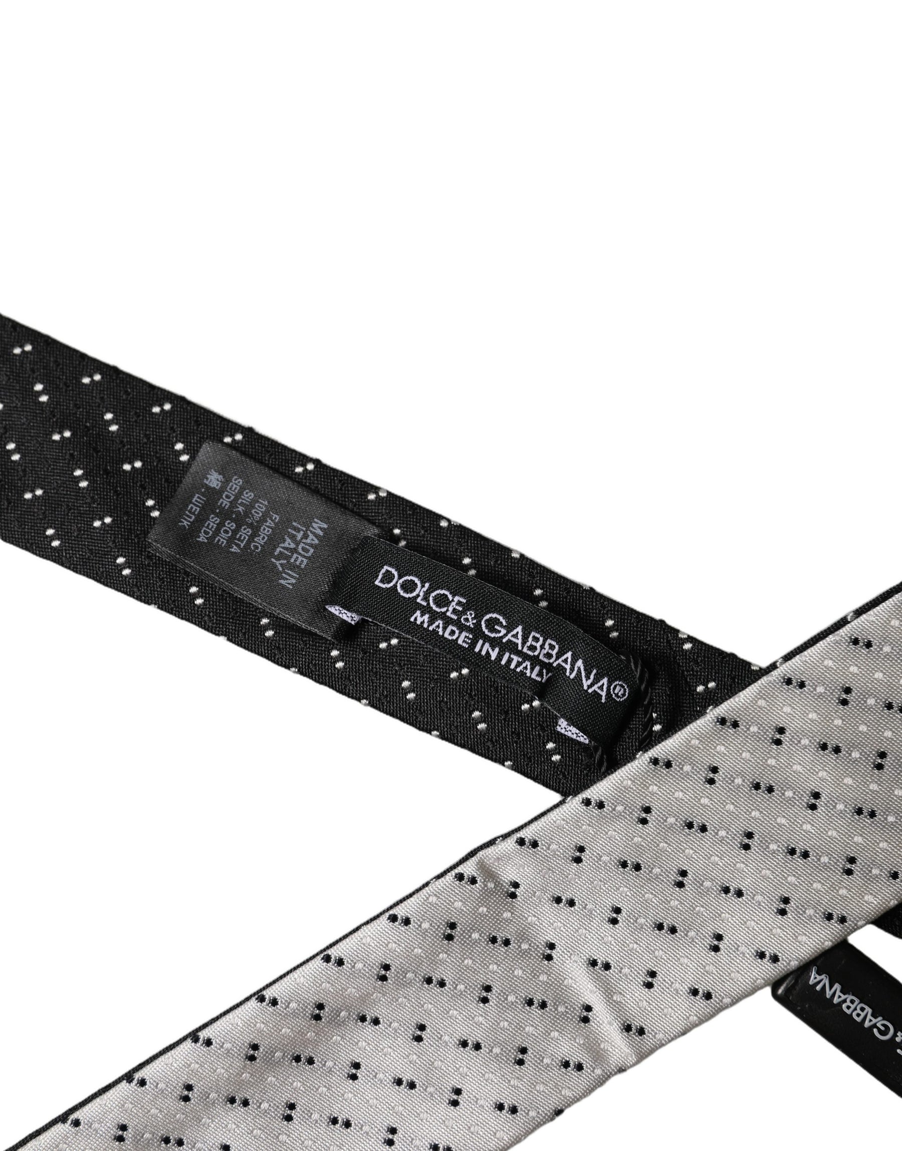 Dolce & Gabbana White Black Patterned Silk Adjustable Men Necktie Tie | Regal Royce
