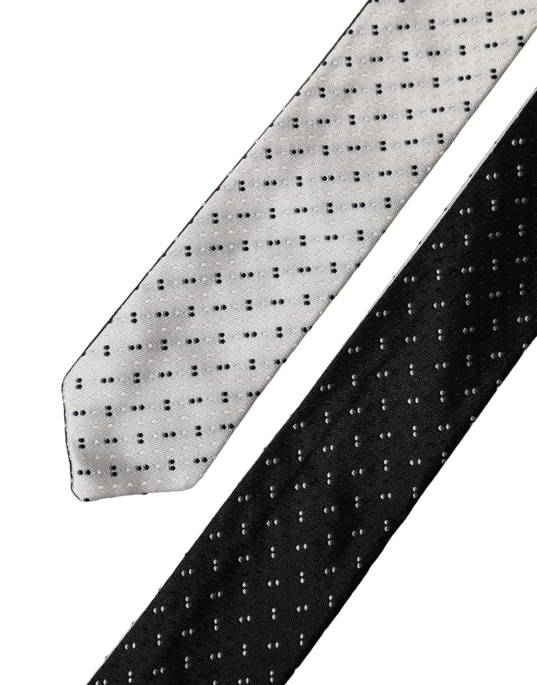 Dolce & Gabbana White Black Patterned Silk Adjustable Men Necktie Tie | Regal Royce
