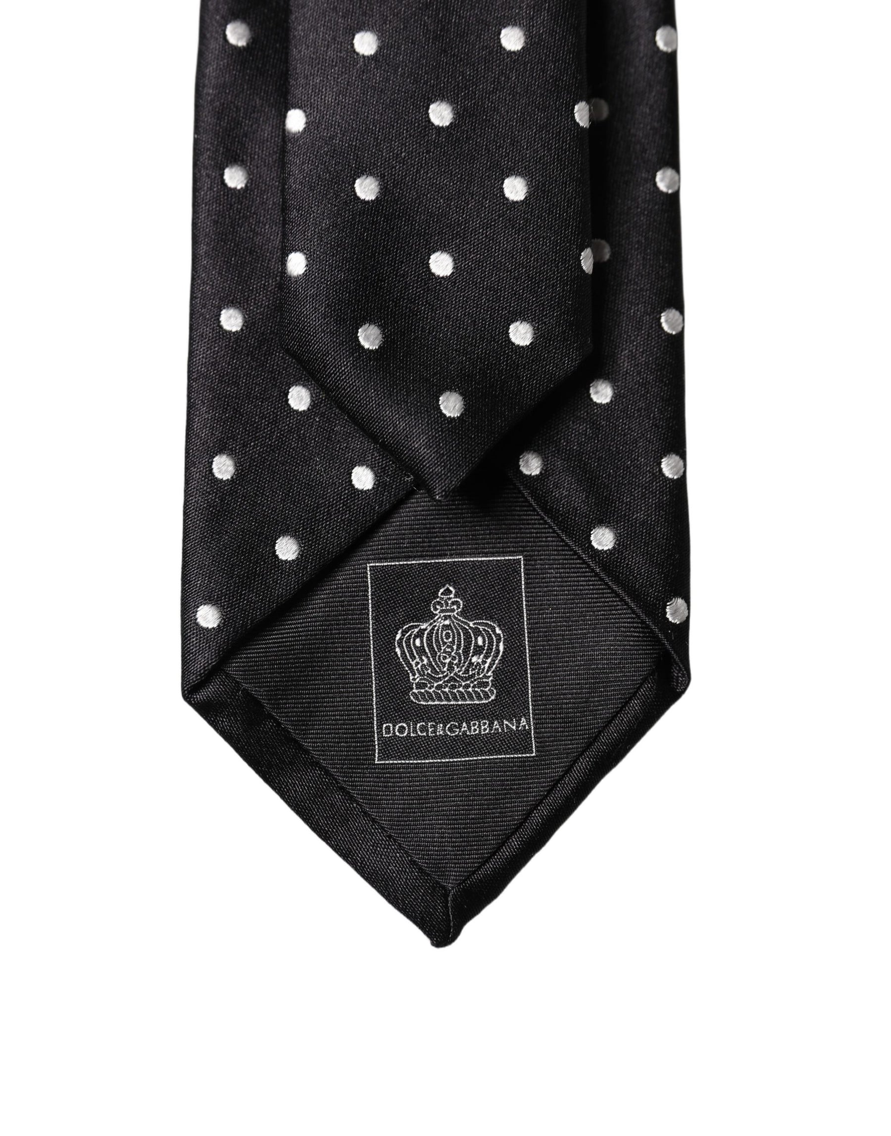 Dolce & Gabbana Black White Polka Dots Silk Adjustable Men Necktie Tie | Regal Royce