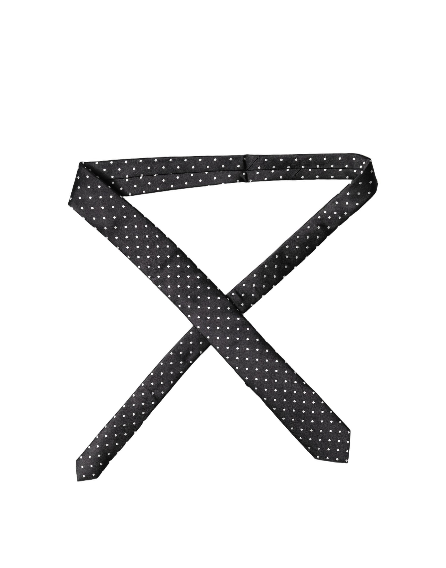 Dolce & Gabbana Black White Polka Dots Silk Adjustable Men Necktie Tie | Regal Royce