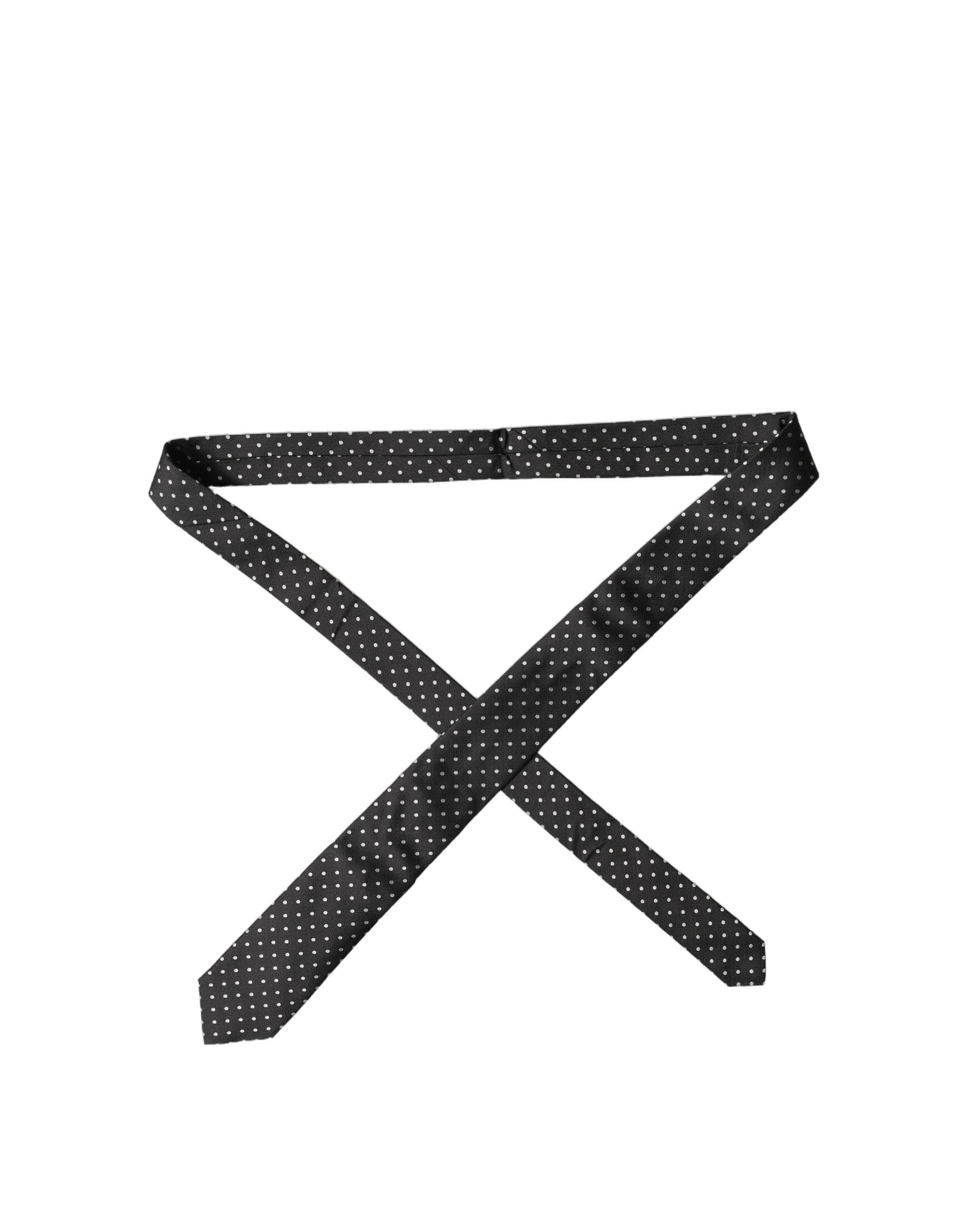 Dolce & Gabbana Black White Polka Dots Silk Adjustable Men Necktie Tie | Regal Royce