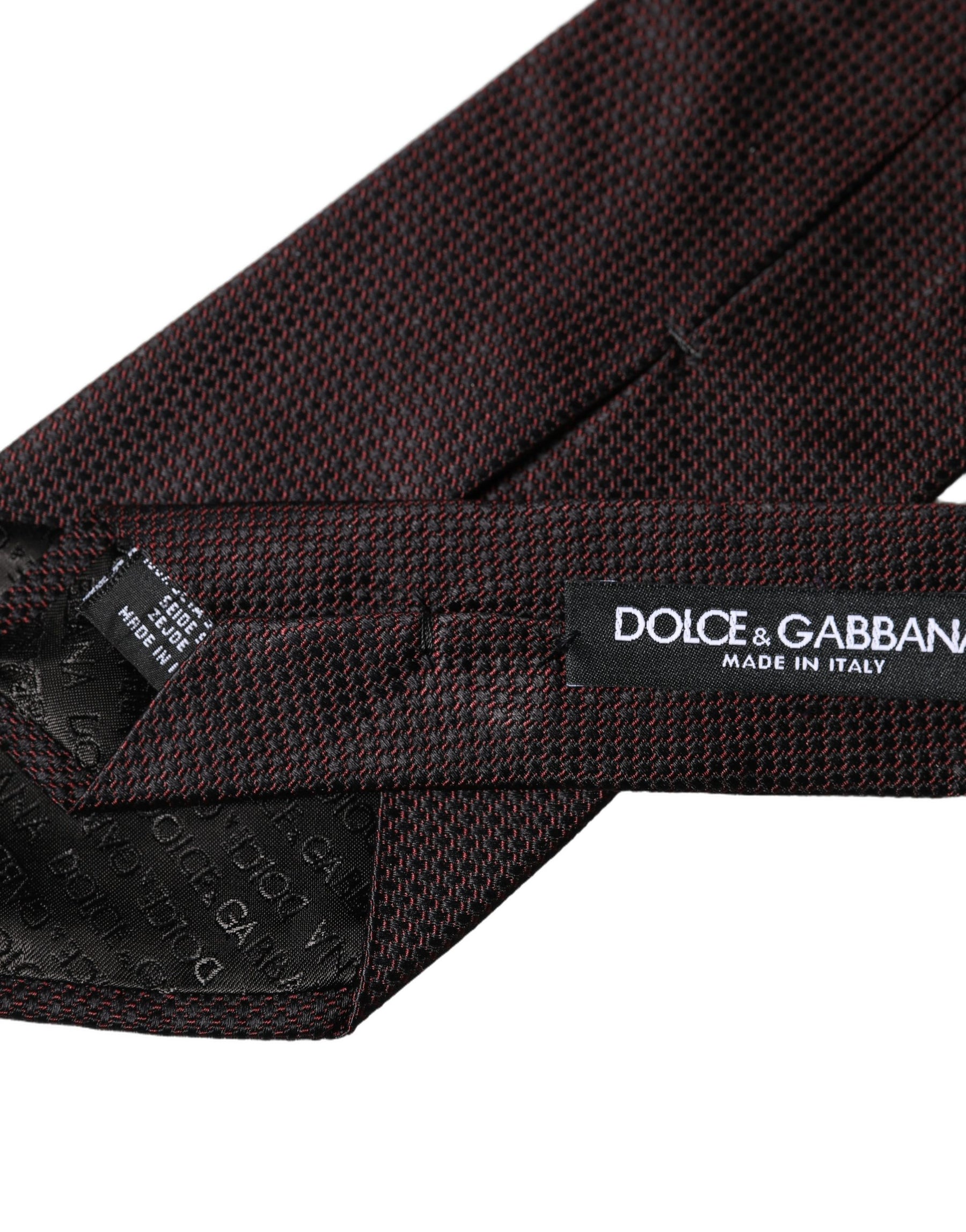Dolce & Gabbana Black Red Patterned 100% Silk Adjustable Men Necktie Tie | Regal Royce