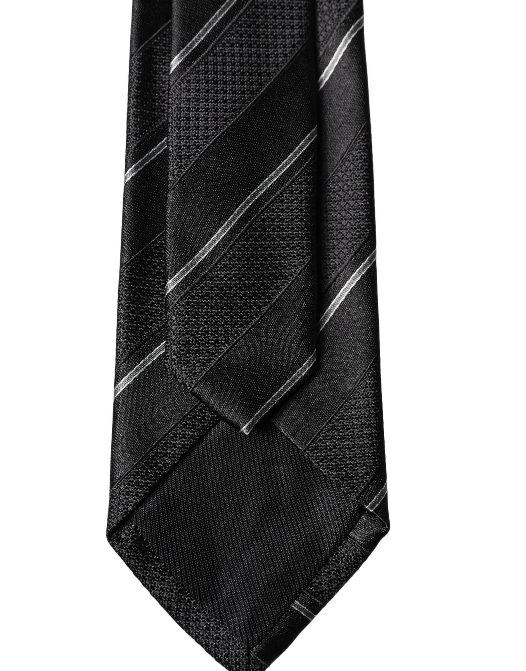 Dolce & Gabbana Black White Stripes 100% Silk Adjustable Men Necktie Tie | Regal Royce