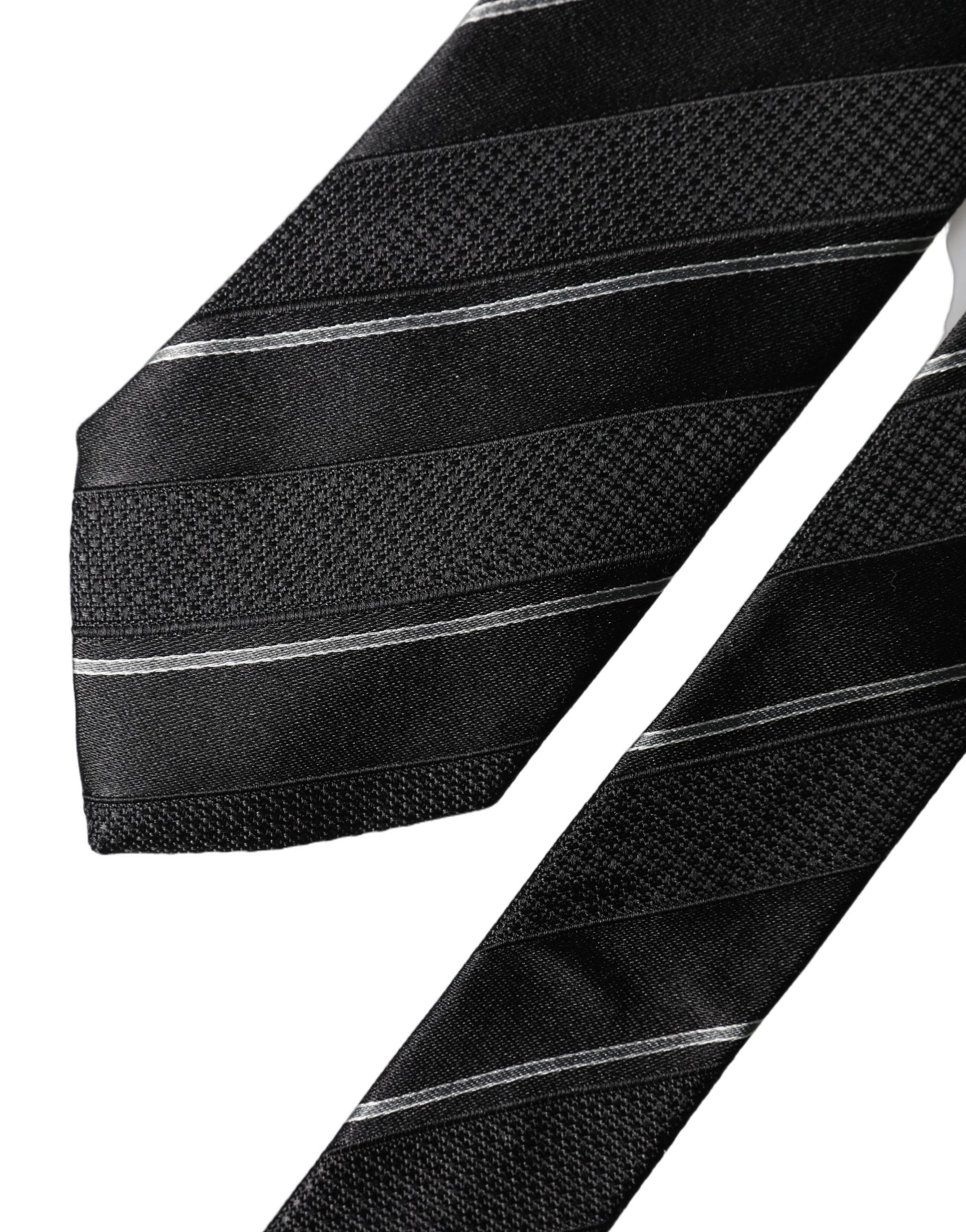 Dolce & Gabbana Black White Stripes 100% Silk Adjustable Men Necktie Tie | Regal Royce