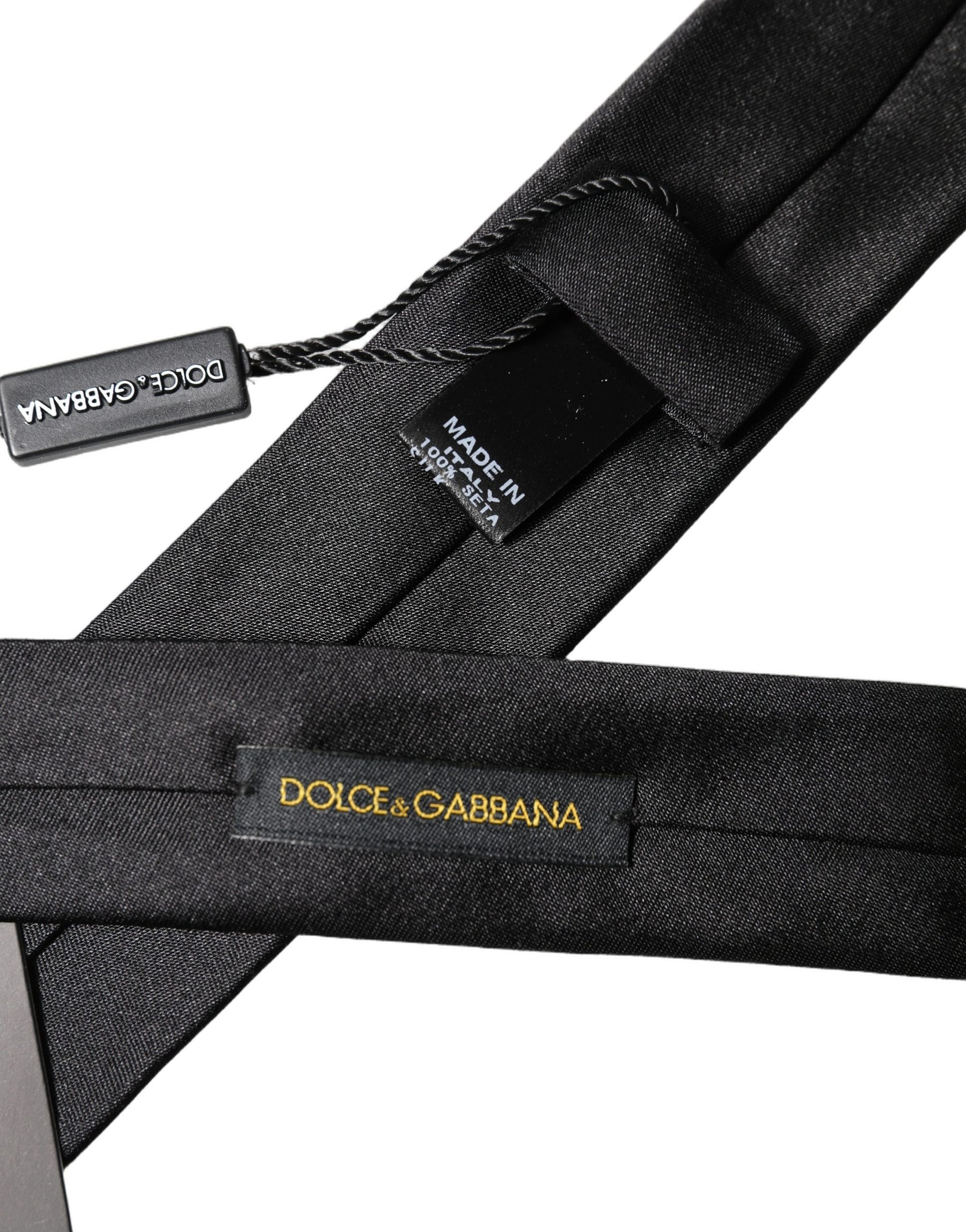 Dolce & Gabbana Black D&G Embroidery Silk Adjustable Men Necktie Tie | Regal Royce