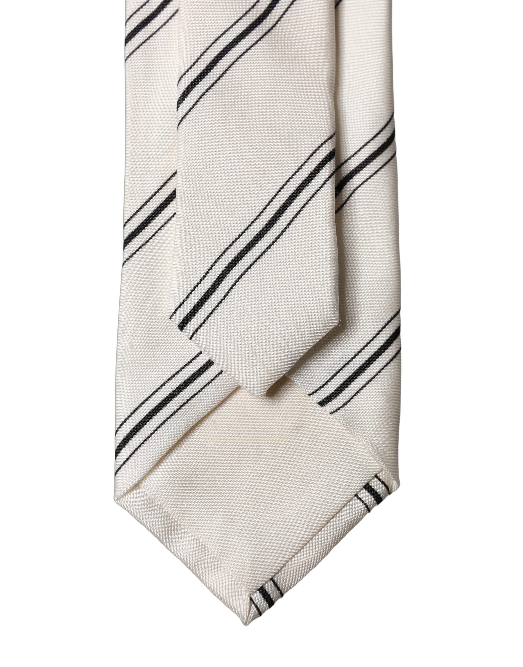 Dolce & Gabbana Beige Black Stripes 100% Silk Adjustable Men Necktie Tie | Regal Royce