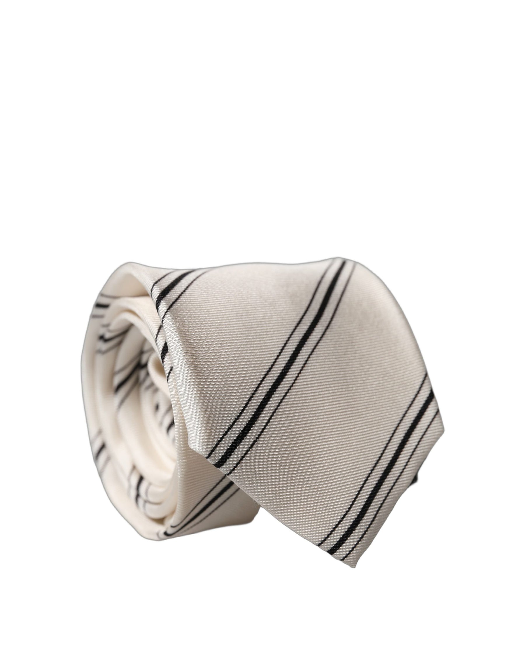 Dolce & Gabbana Beige Black Stripes 100% Silk Adjustable Men Necktie Tie | Regal Royce