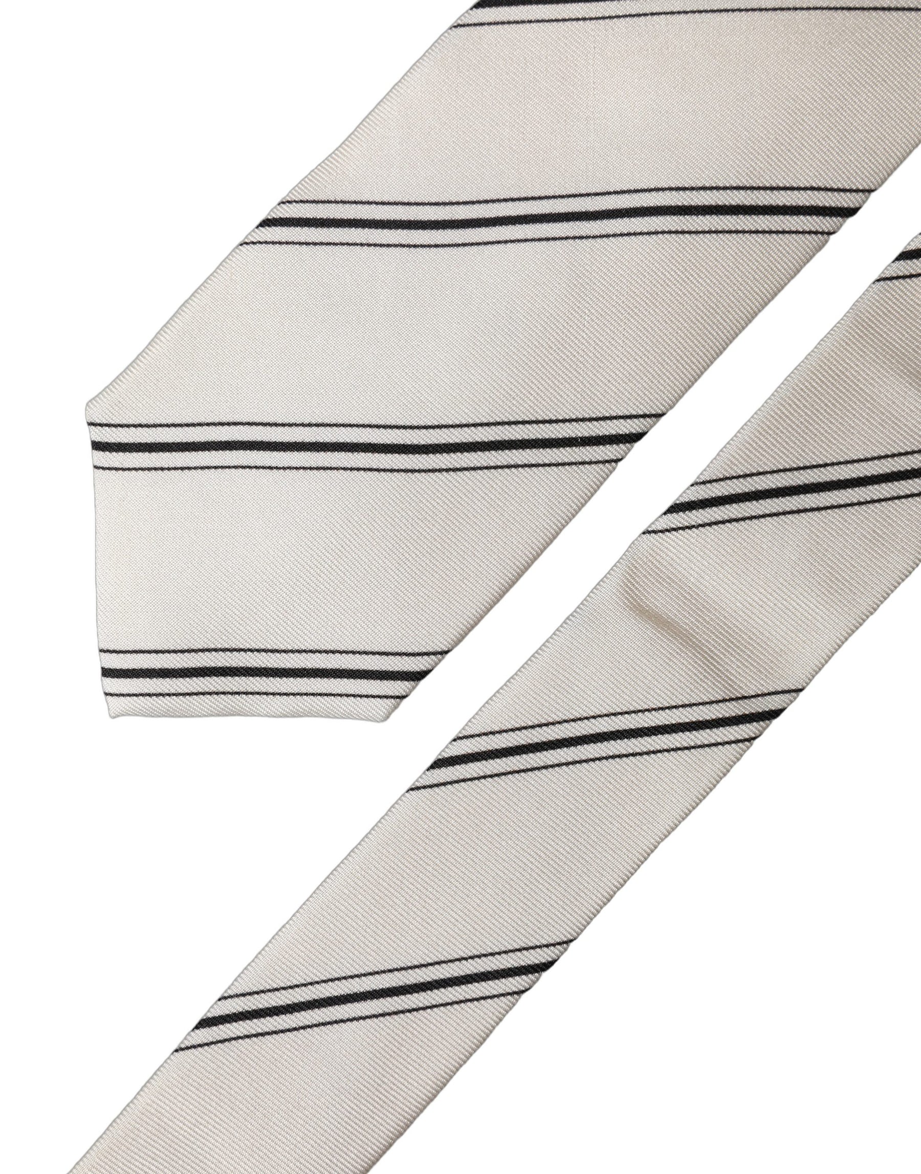 Dolce & Gabbana Beige Black Stripes 100% Silk Adjustable Men Necktie Tie | Regal Royce