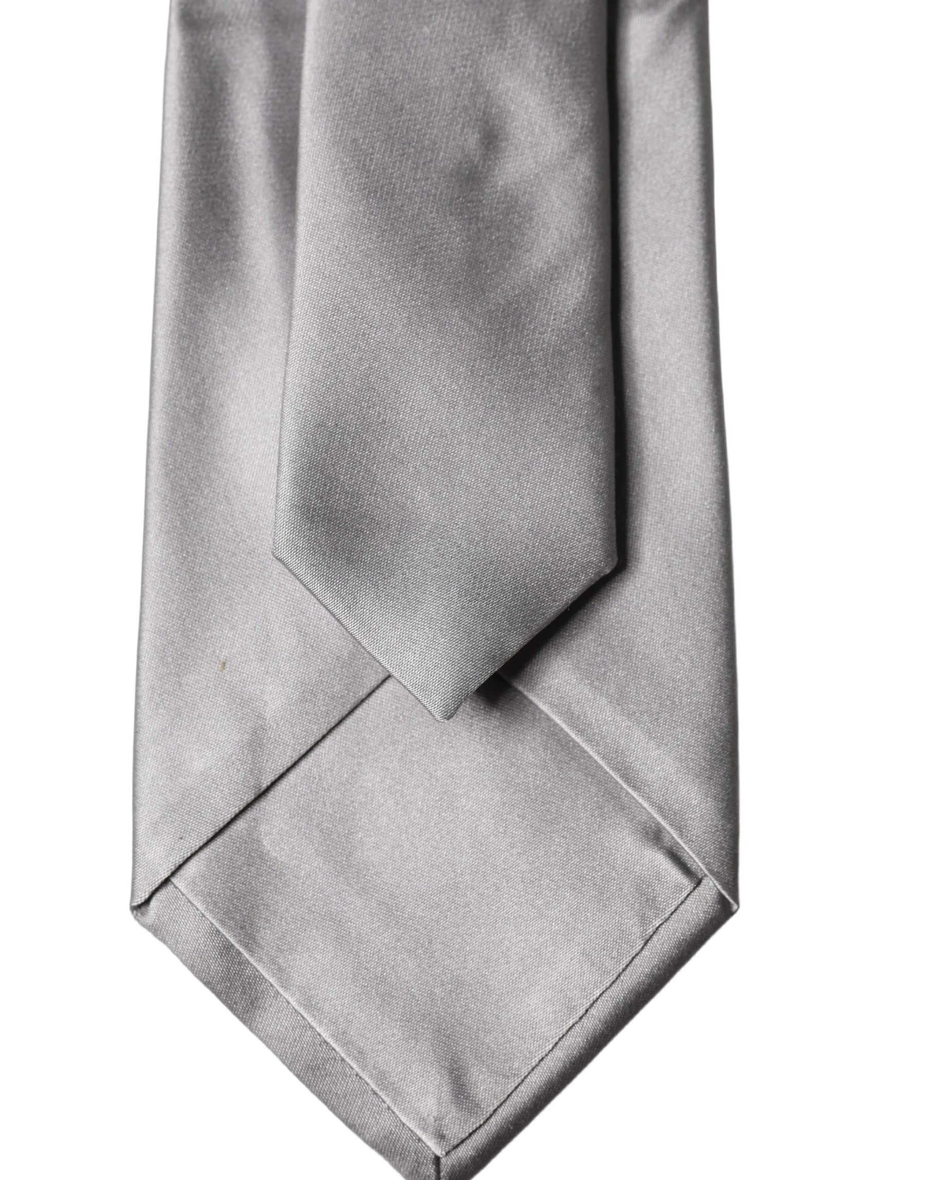 Dolce & Gabbana Gray Satin 100% Silk Adjustable Men Tied Necktie Tie | Regal Royce