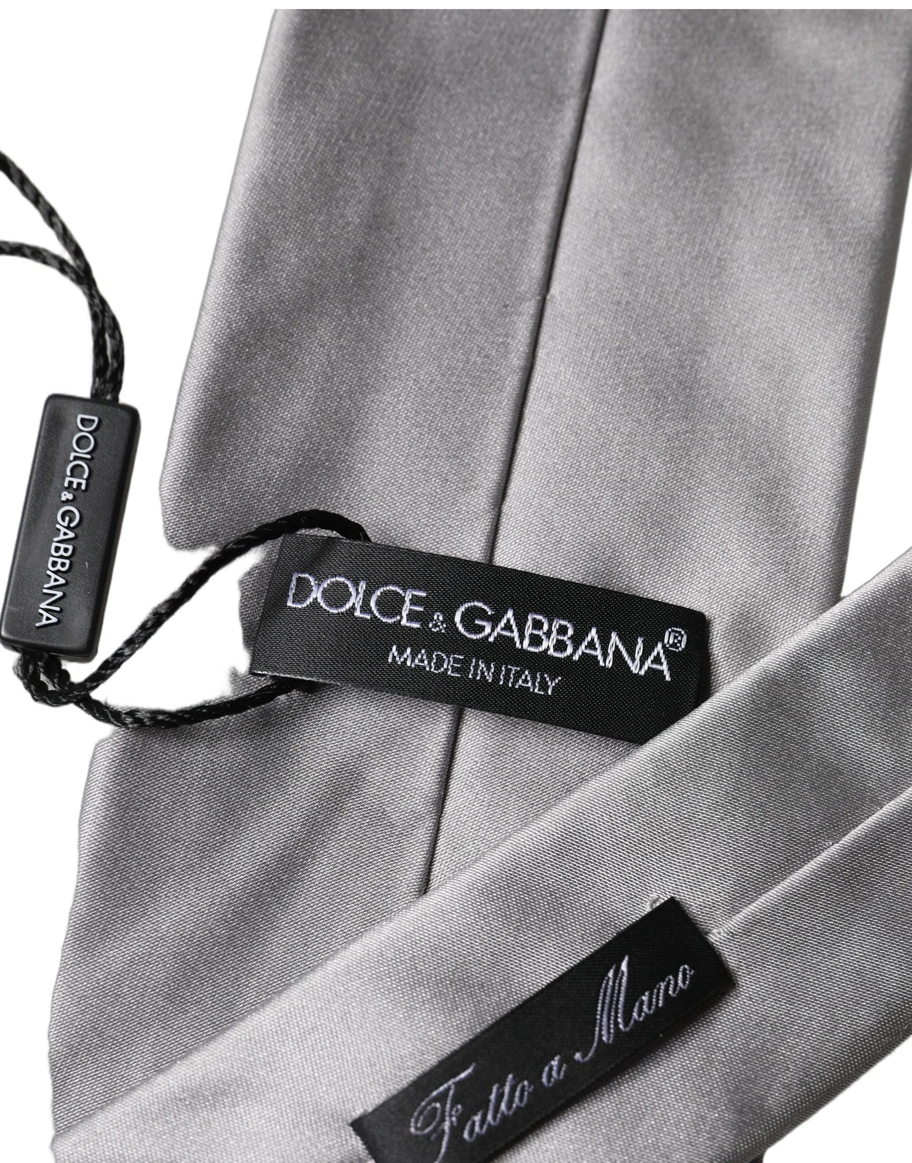Dolce & Gabbana Gray Satin 100% Silk Adjustable Men Tied Necktie Tie | Regal Royce