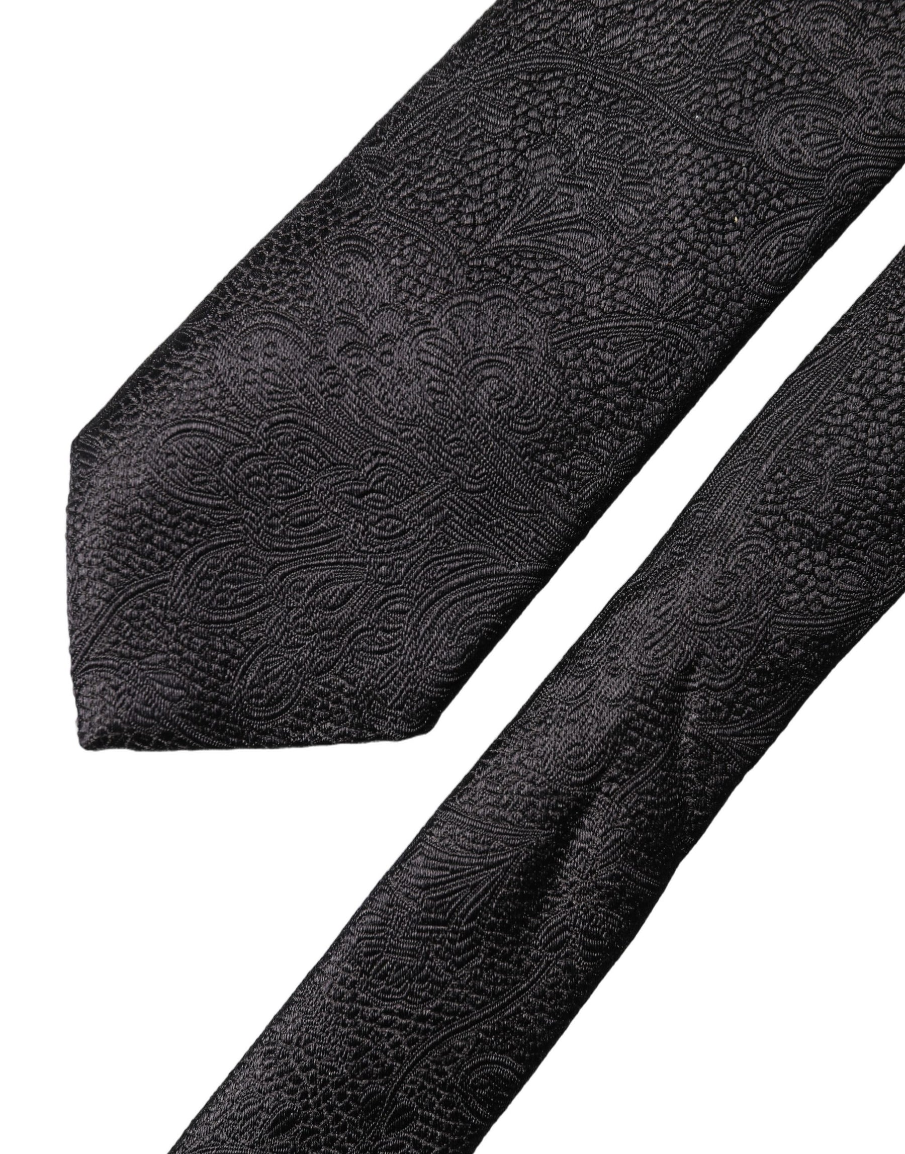 Dolce & Gabbana Black Floral Brocade Silk Adjustable Men Tied Necktie Tie | Regal Royce