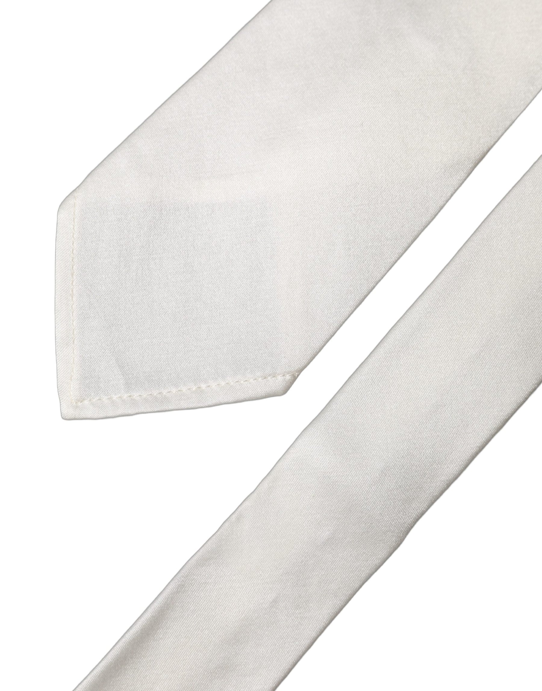 Dolce & Gabbana White Solid Silk Blend Adjustable Men Tied Necktie Tie | Regal Royce