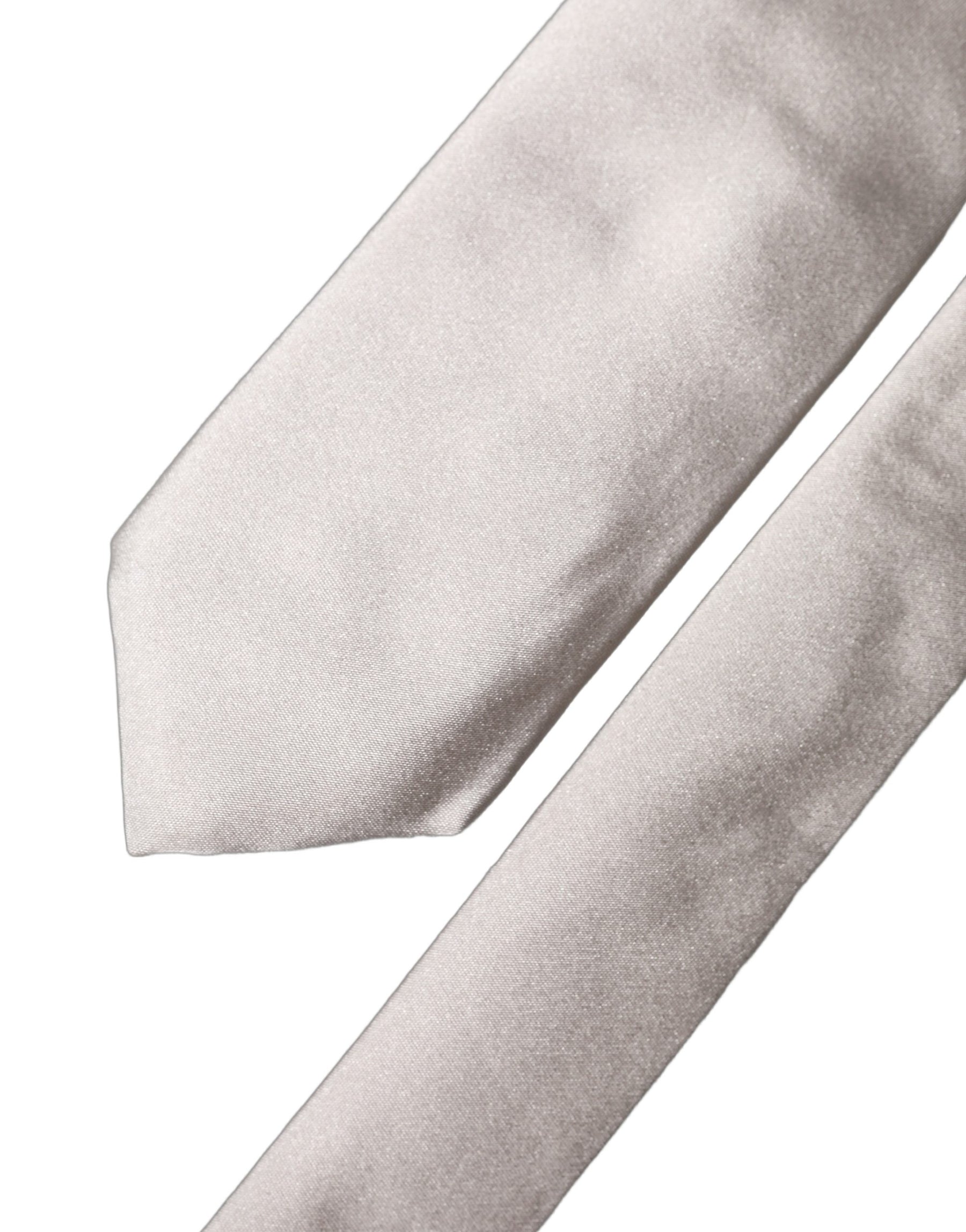 Dolce & Gabbana Light Gray Silk Satin Wide Adjustable Men Necktie Tie | Regal Royce