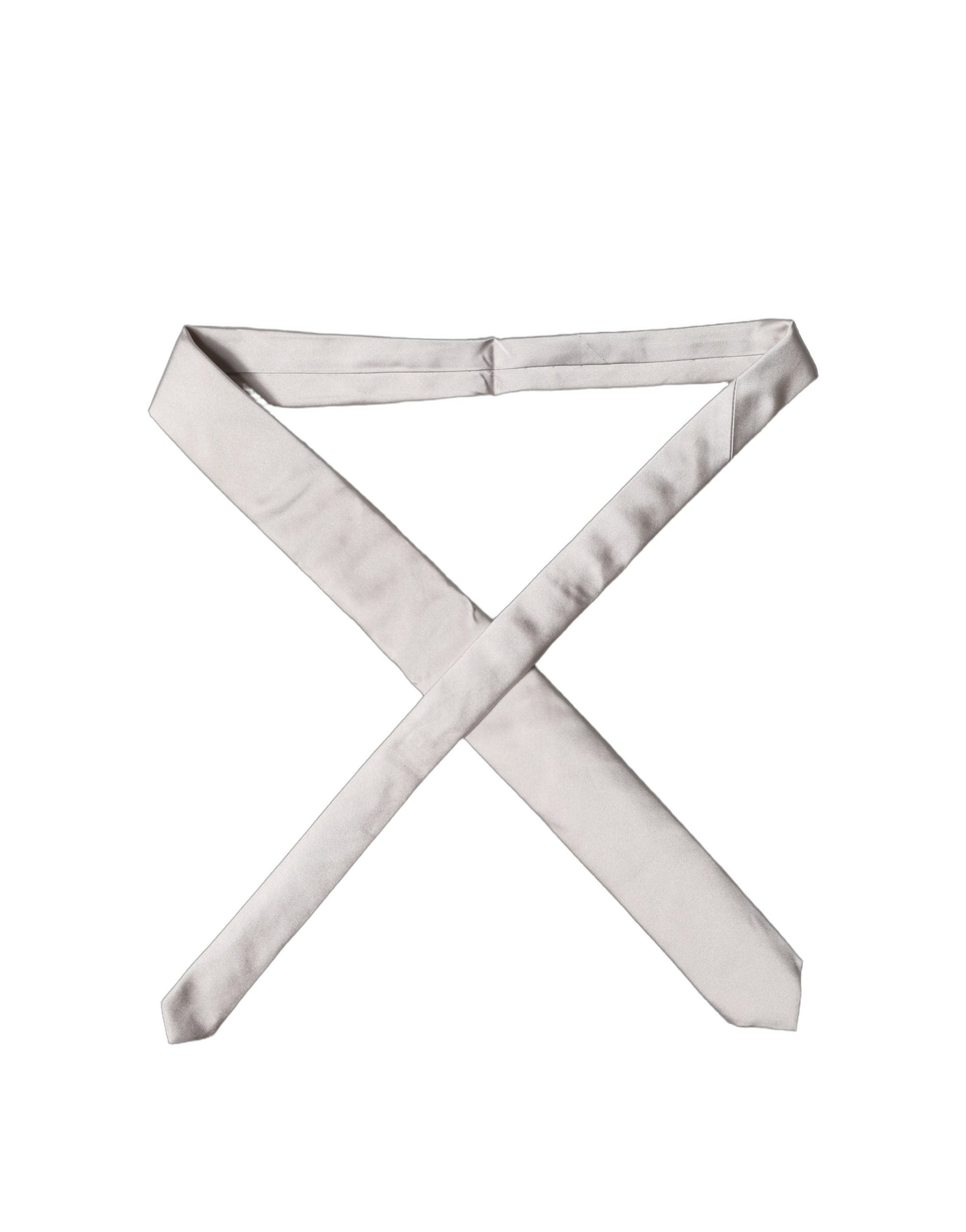 Dolce & Gabbana Light Gray Silk Satin Wide Adjustable Men Necktie Tie | Regal Royce