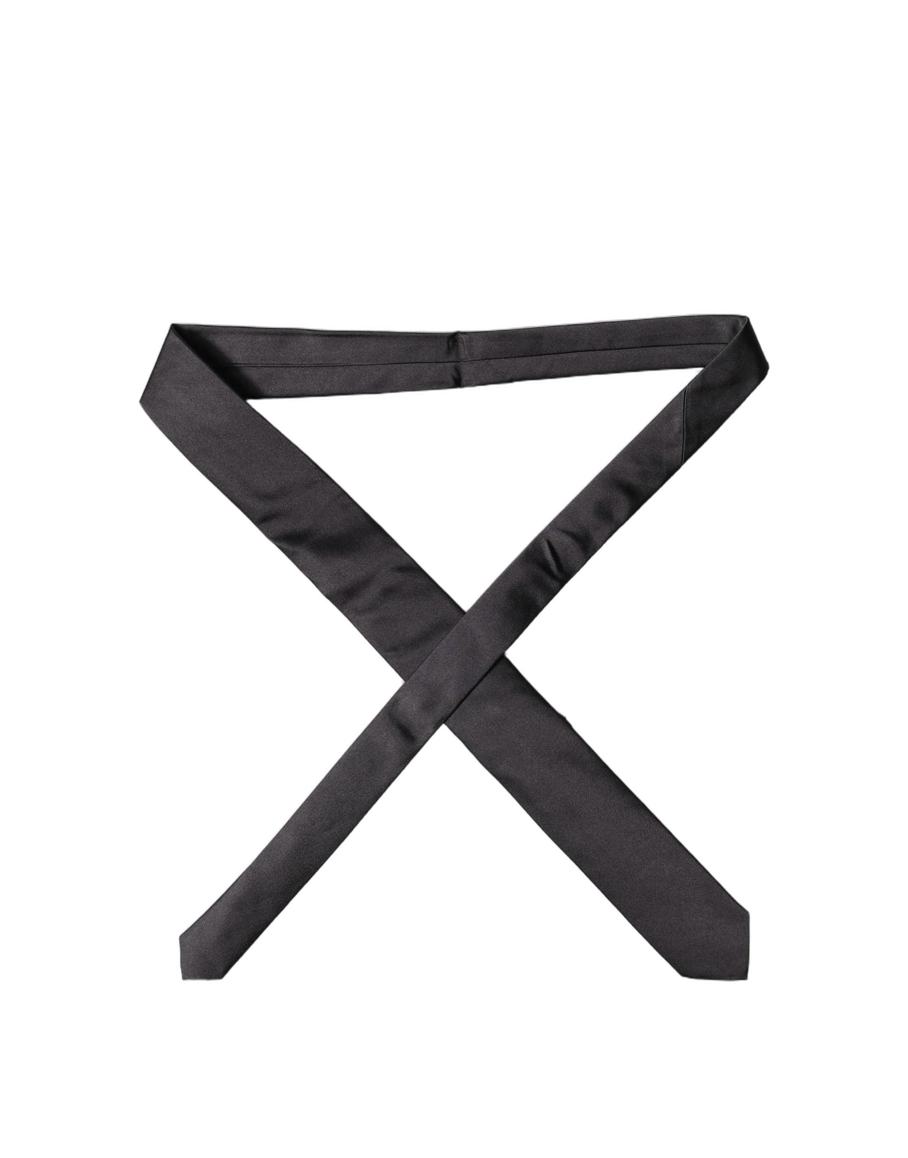 Dolce & Gabbana Black Solid 100% Silk Adjustable Men Tied Necktie Tie | Regal Royce