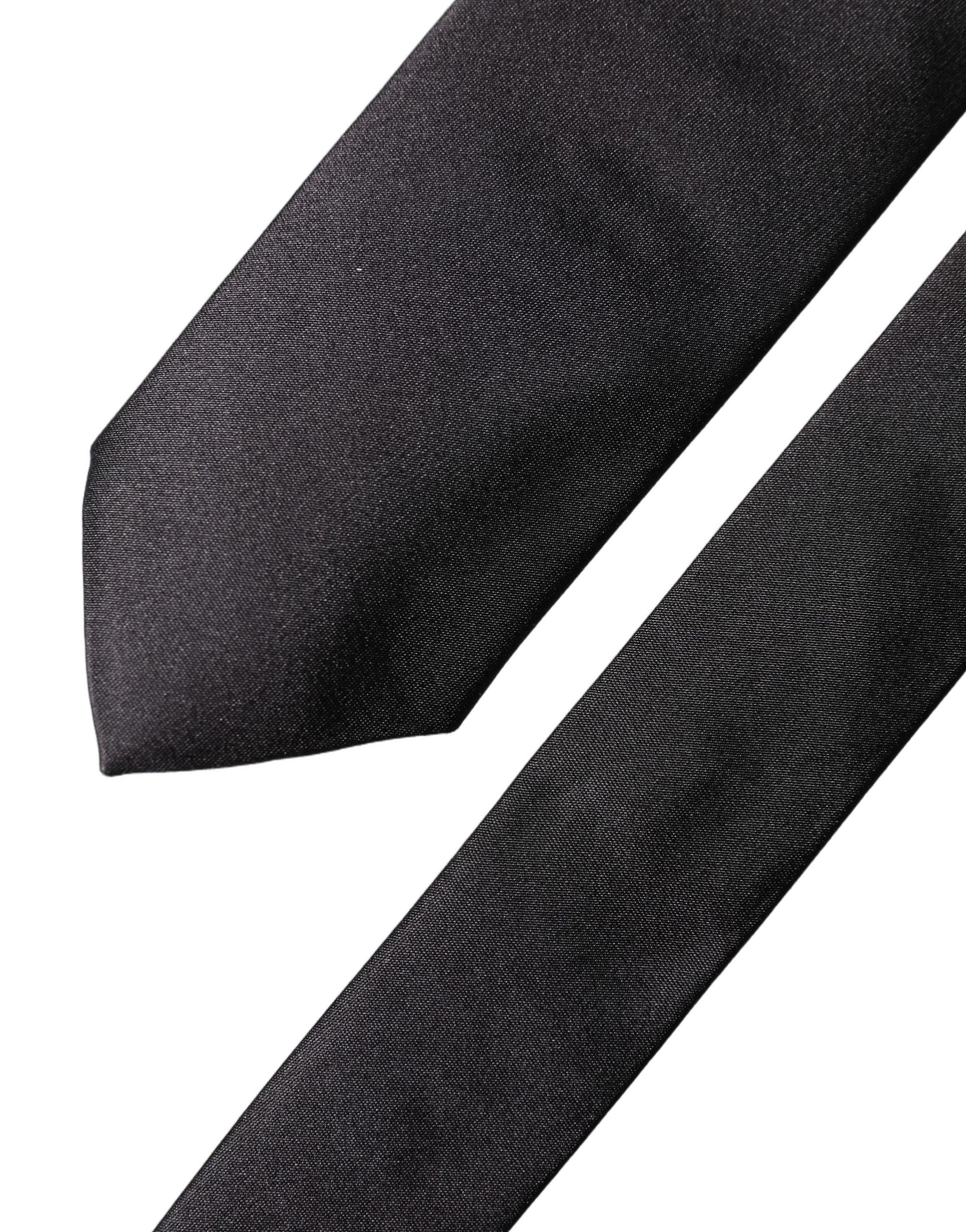 Dolce & Gabbana Black Solid 100% Silk Adjustable Men Tied Necktie Tie | Regal Royce