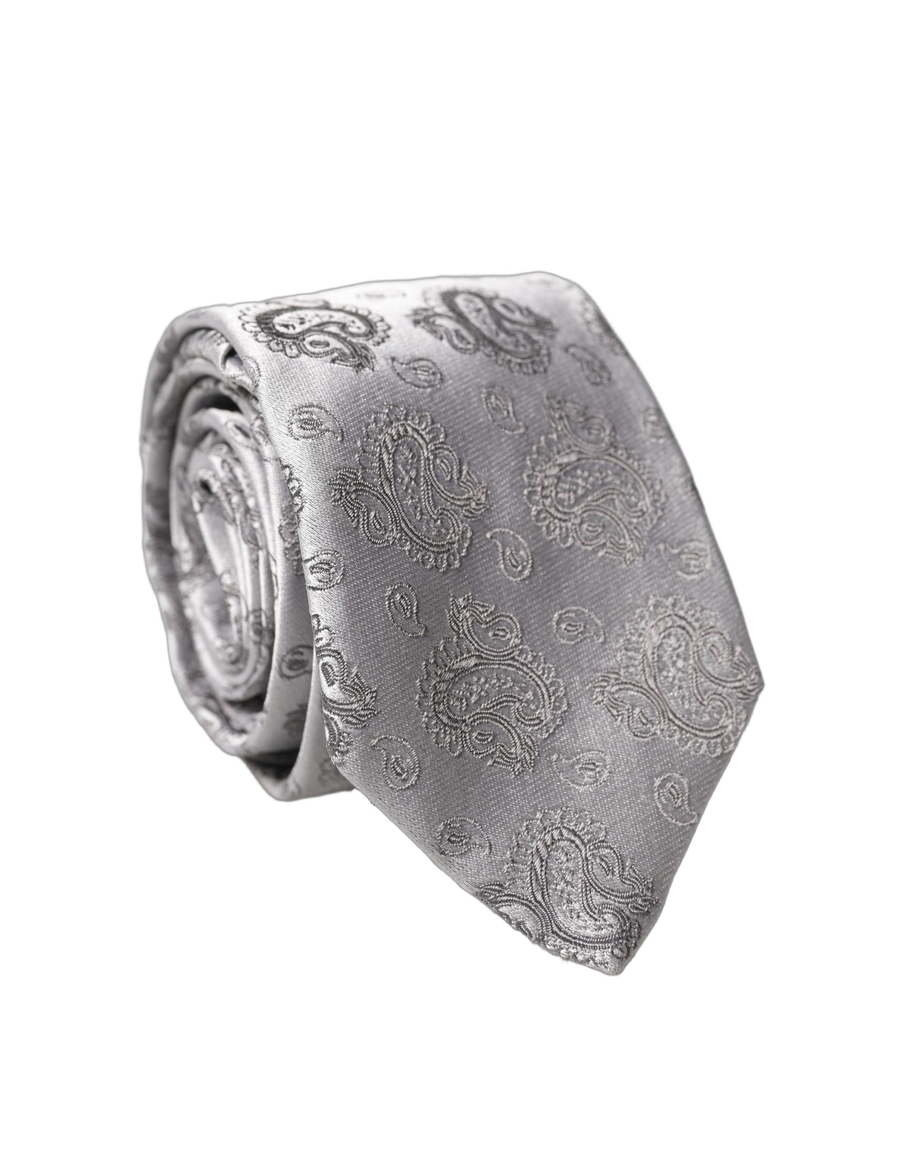 Dolce & Gabbana Silver Gray Paisley Silk Adjustable Men Tied Necktie Tie | Regal Royce