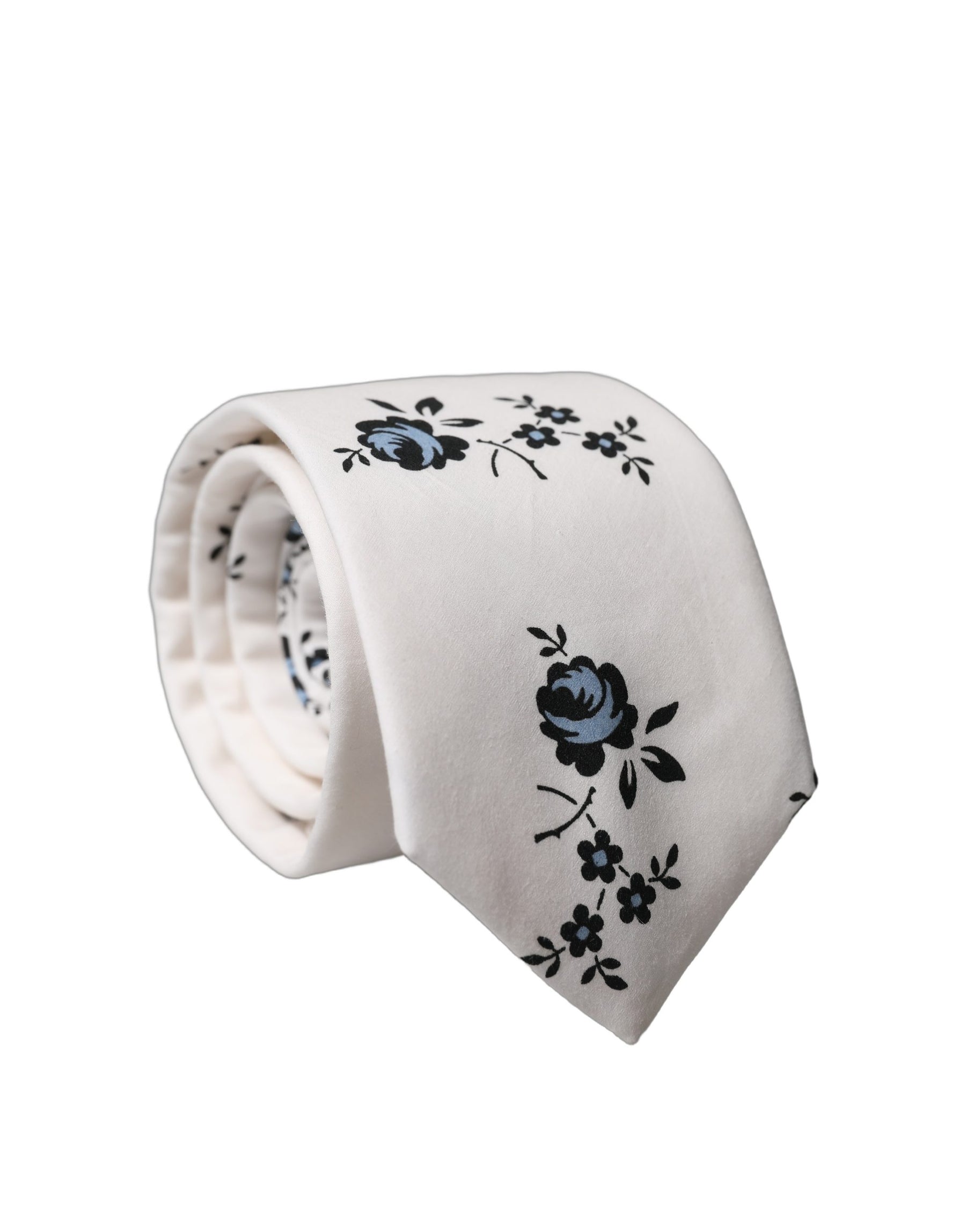 Dolce & Gabbana White Floral Fantasy Cotton Adjustable Men Necktie Tie | Regal Royce