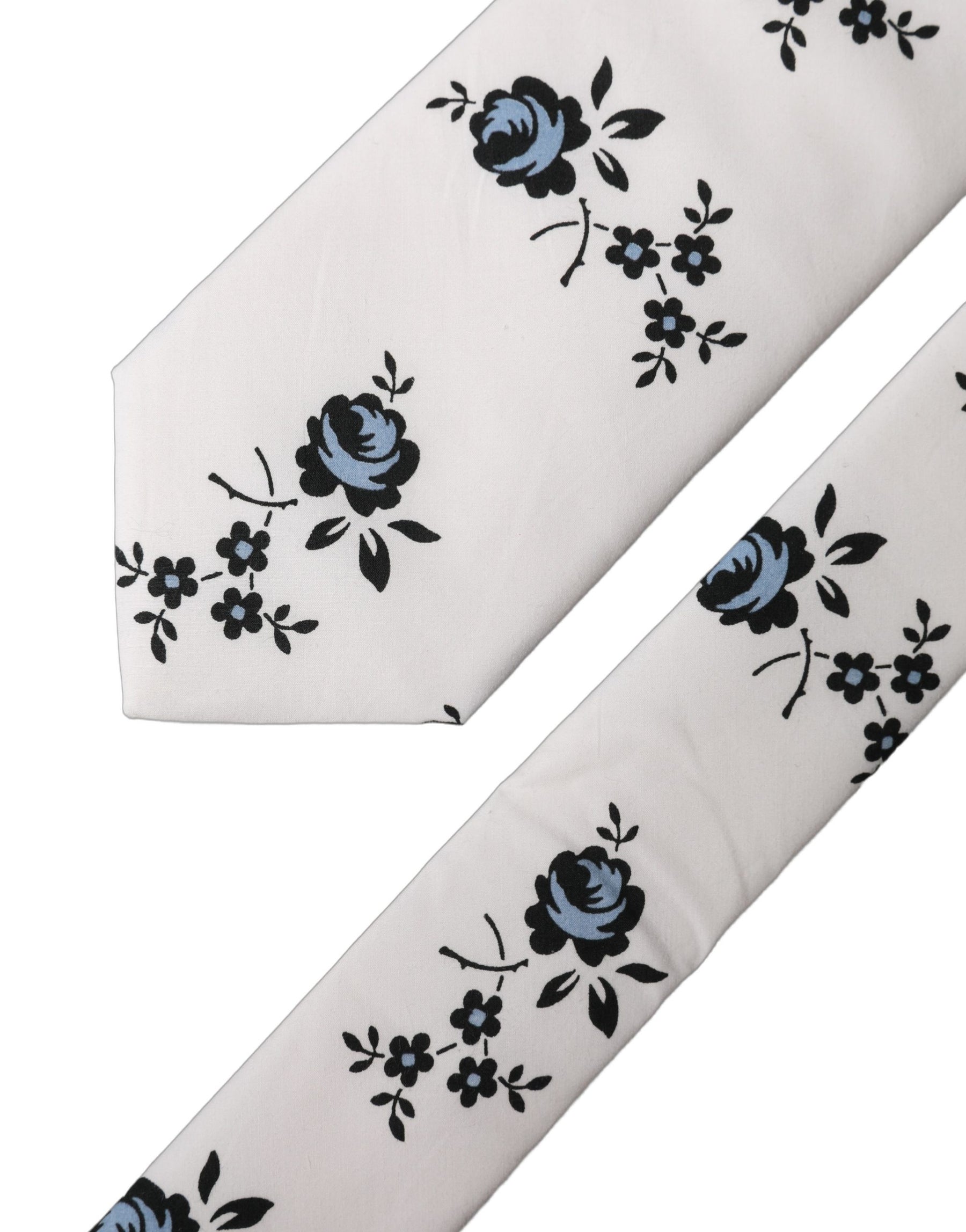 Dolce & Gabbana White Floral Fantasy Cotton Adjustable Men Necktie Tie | Regal Royce