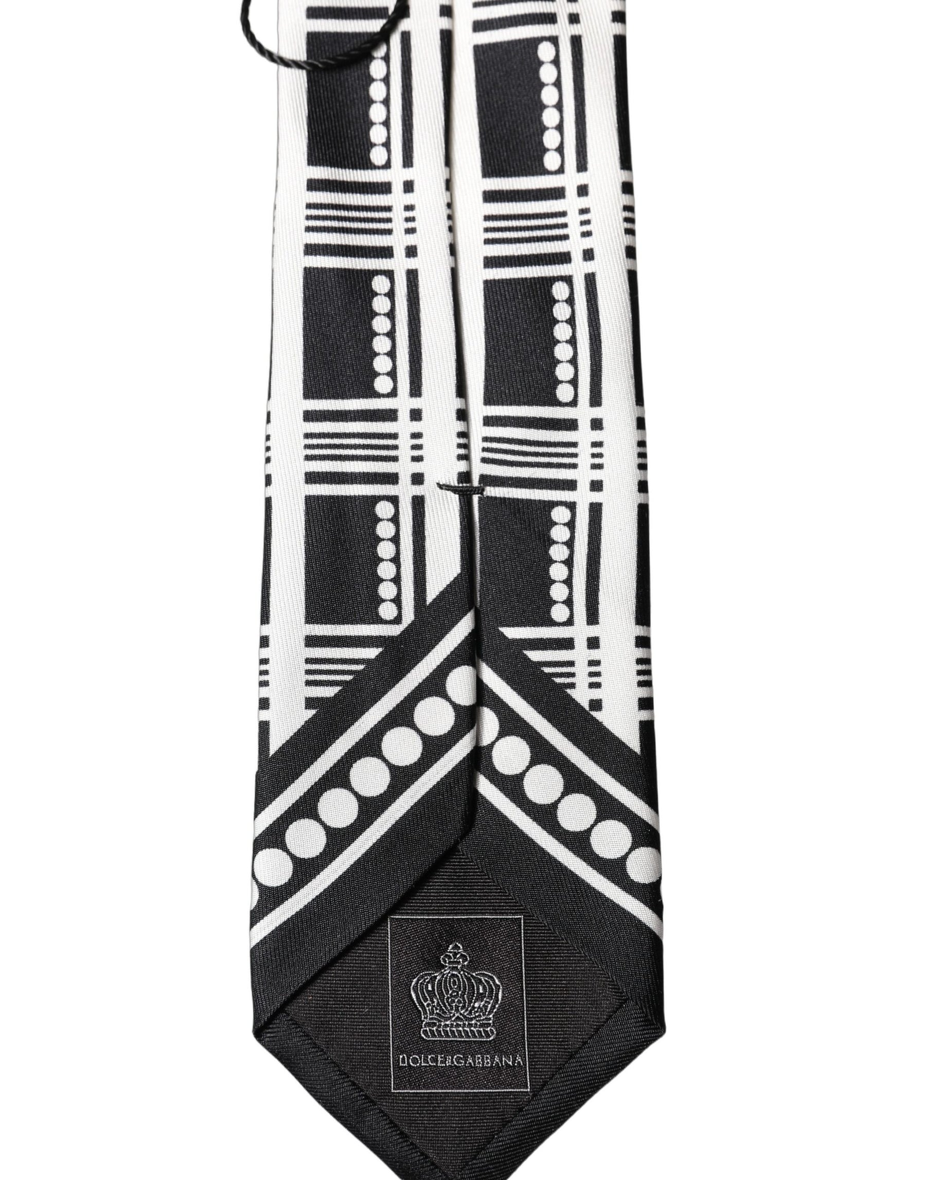Dolce & Gabbana Black White Abstract Silk Adjustable Men Tied Necktie Tie | Regal Royce