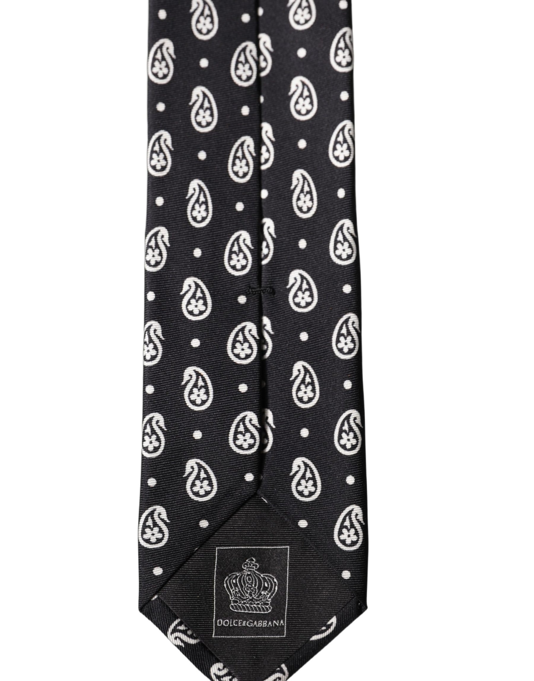 Dolce & Gabbana Black Paisley 100% Silk Adjustable Men Tied Necktie Tie | Regal Royce