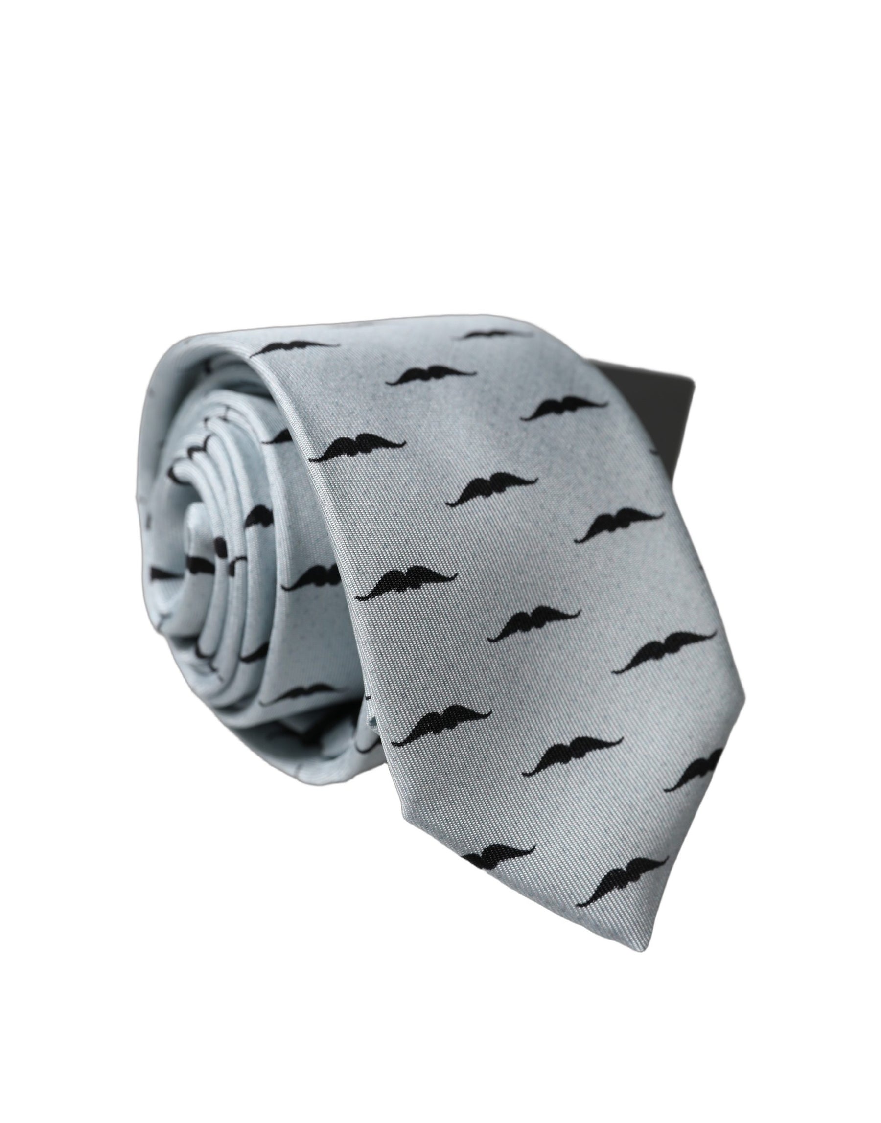 Dolce & Gabbana Light Gray Mustache Fantasy Silk Adjustable Necktie Tie | Regal Royce