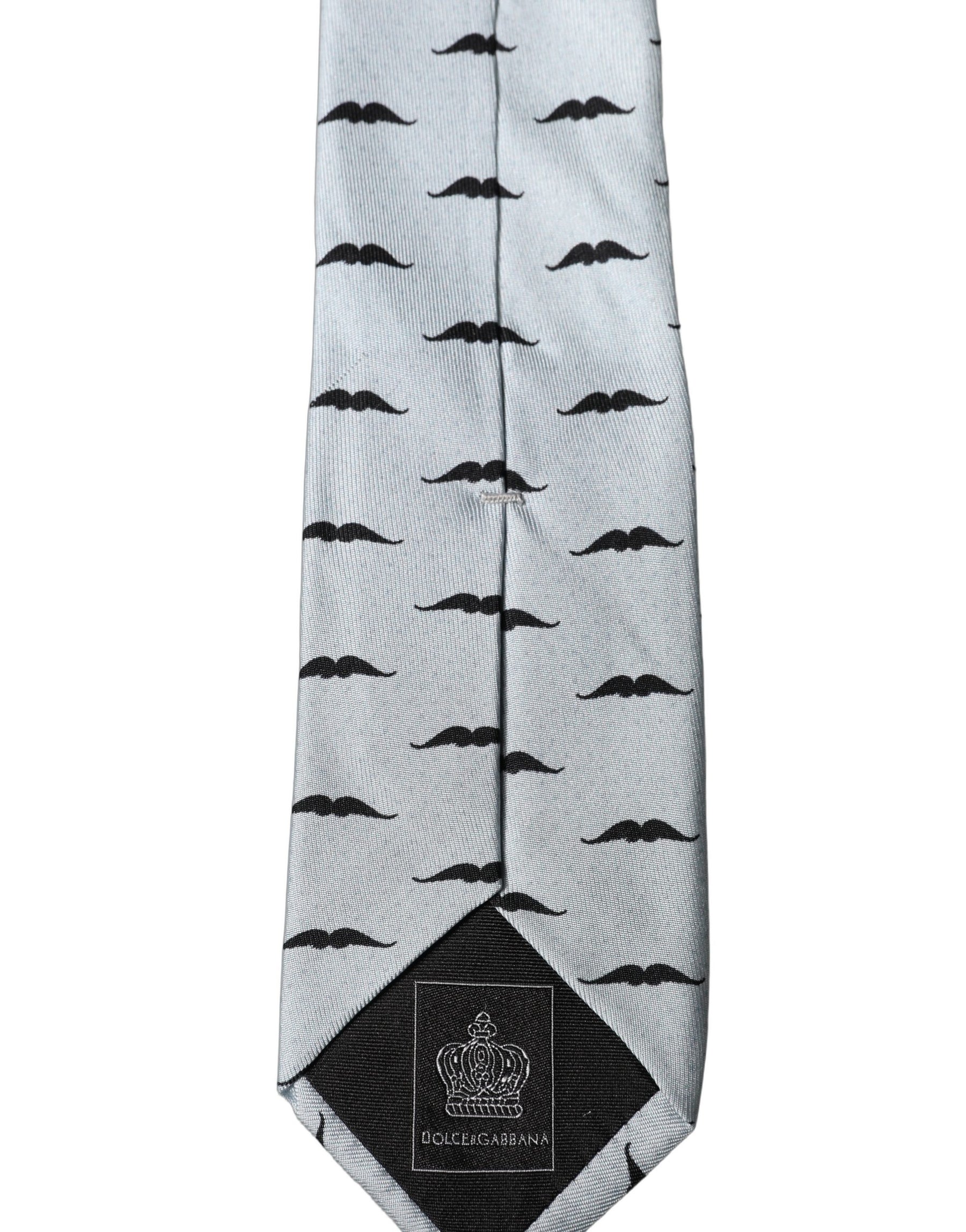 Dolce & Gabbana Light Gray Mustache Fantasy Silk Adjustable Necktie Tie | Regal Royce
