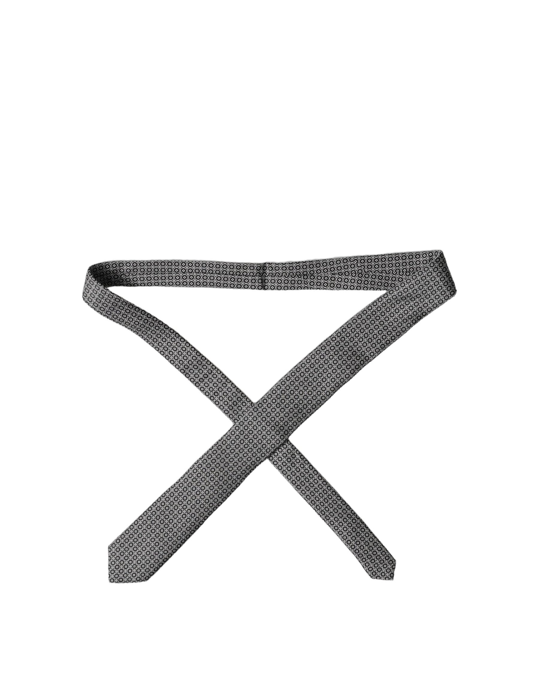 Dolce & Gabbana Black White Patterned Silk Adjustable Men Necktie Tie | Regal Royce