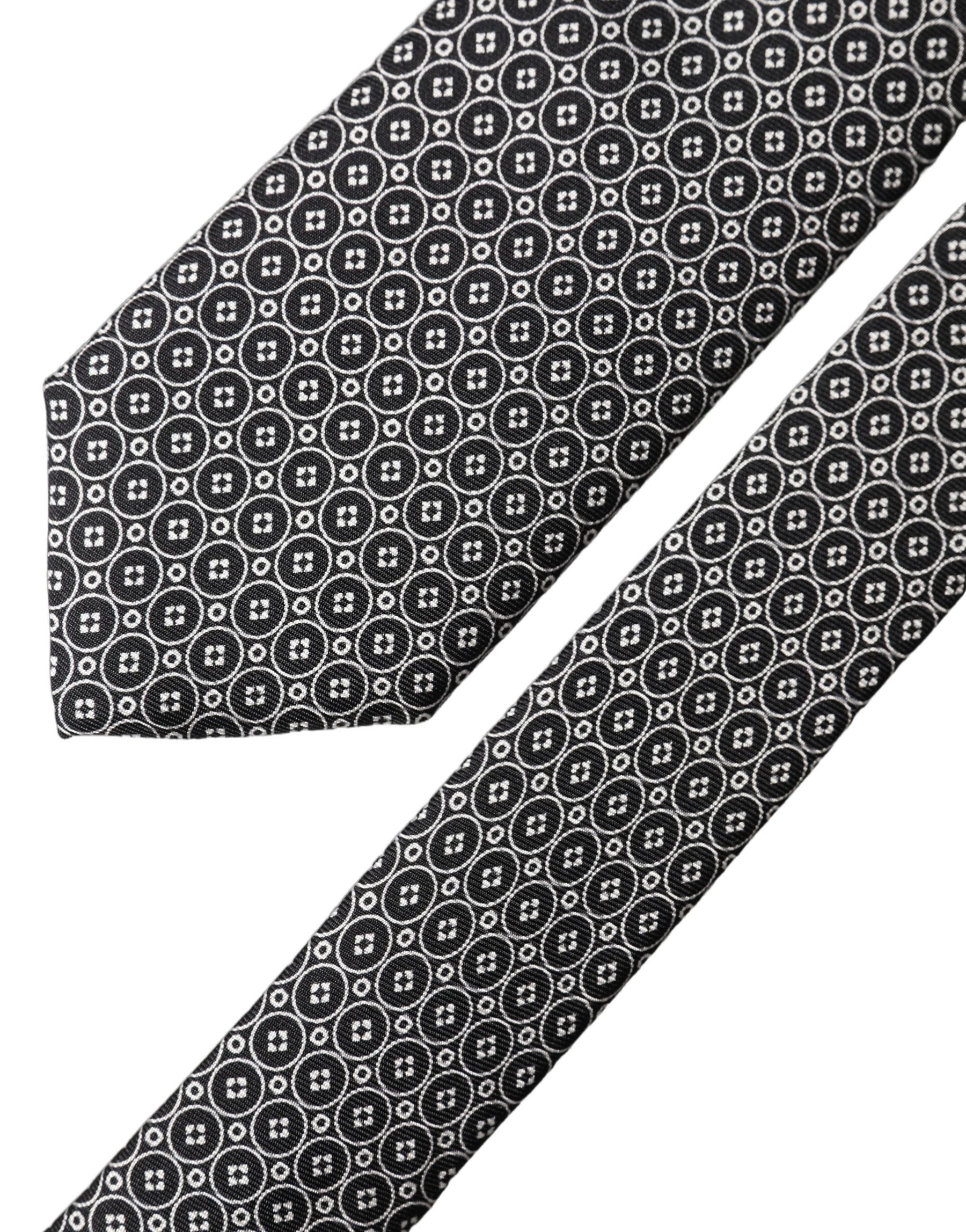 Dolce & Gabbana Black White Patterned Silk Adjustable Men Necktie Tie | Regal Royce