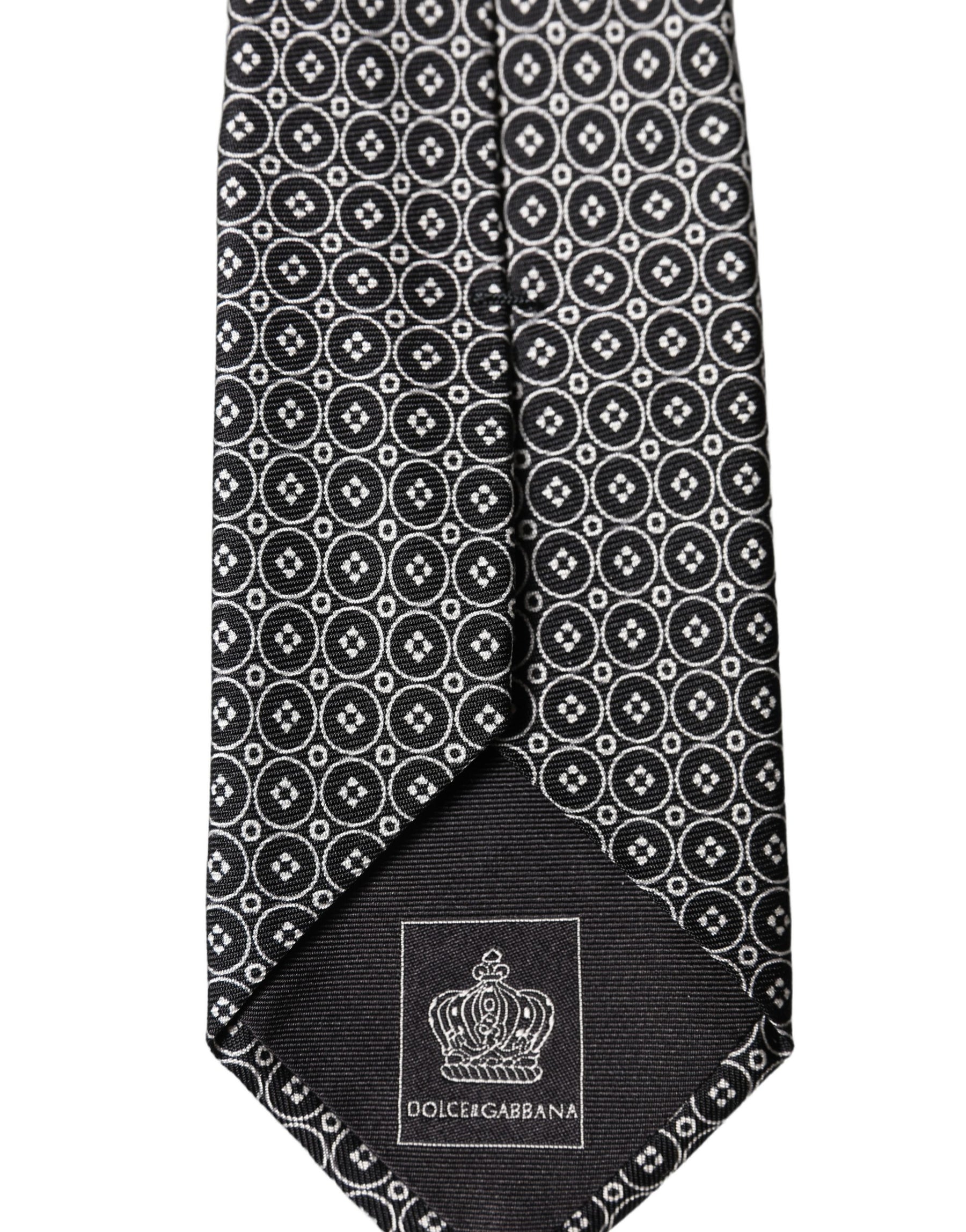 Dolce & Gabbana Black White Patterned Silk Adjustable Men Necktie Tie | Regal Royce