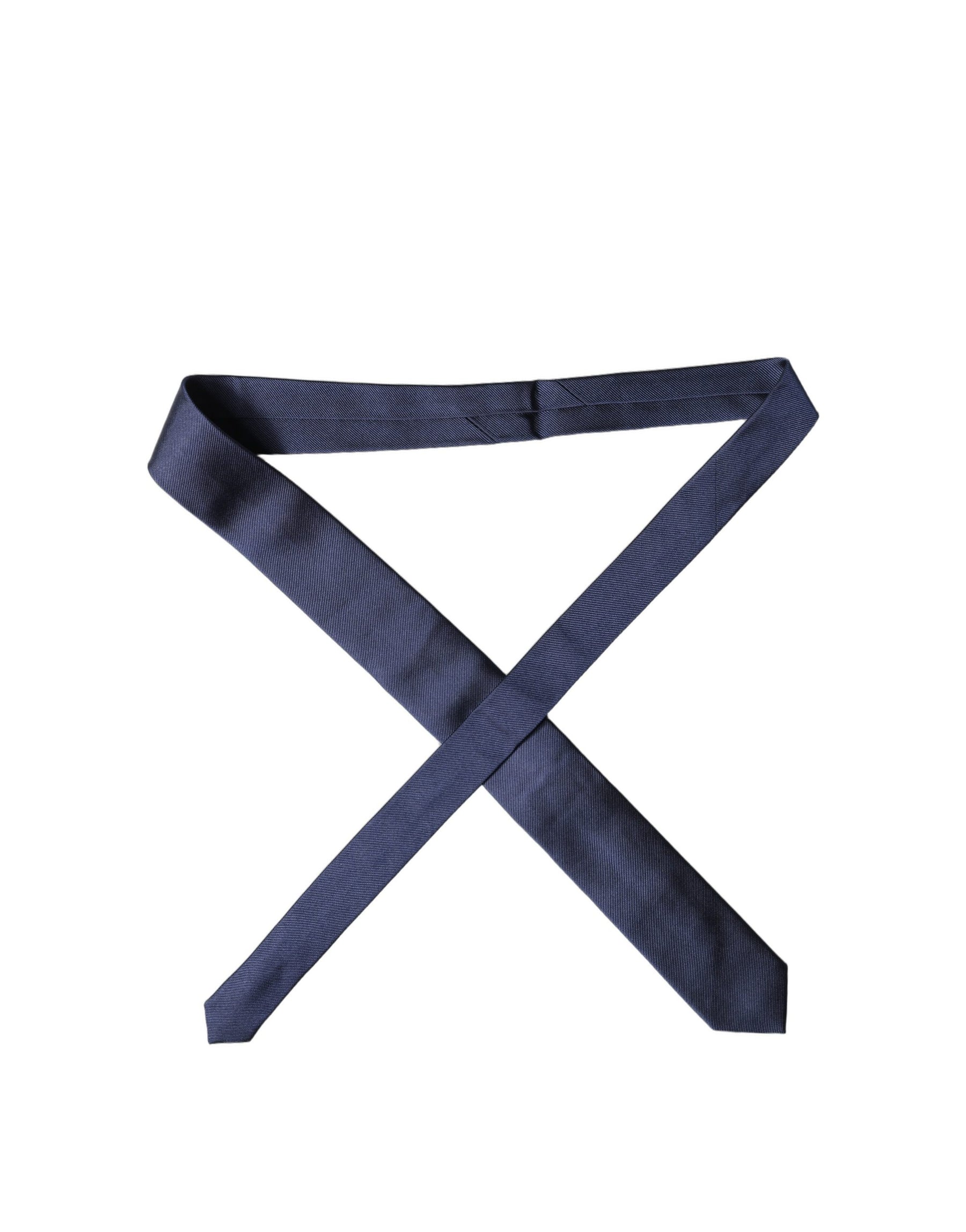 Dolce & Gabbana Navy Blue Solid 100% Silk Adjustable Men Necktie Tie | Regal Royce
