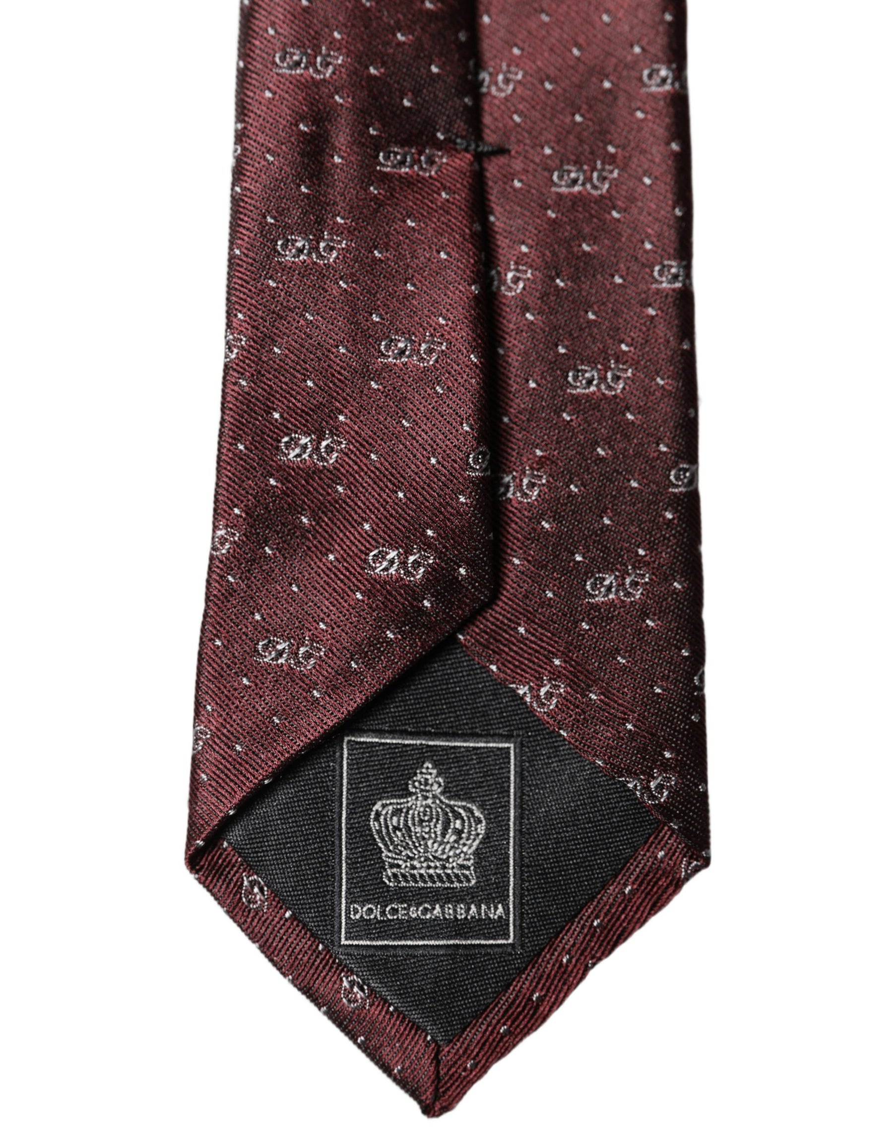 Dolce & Gabbana Burgundy Logo Monogram Silk Adjustable Men Necktie Tie | Regal Royce