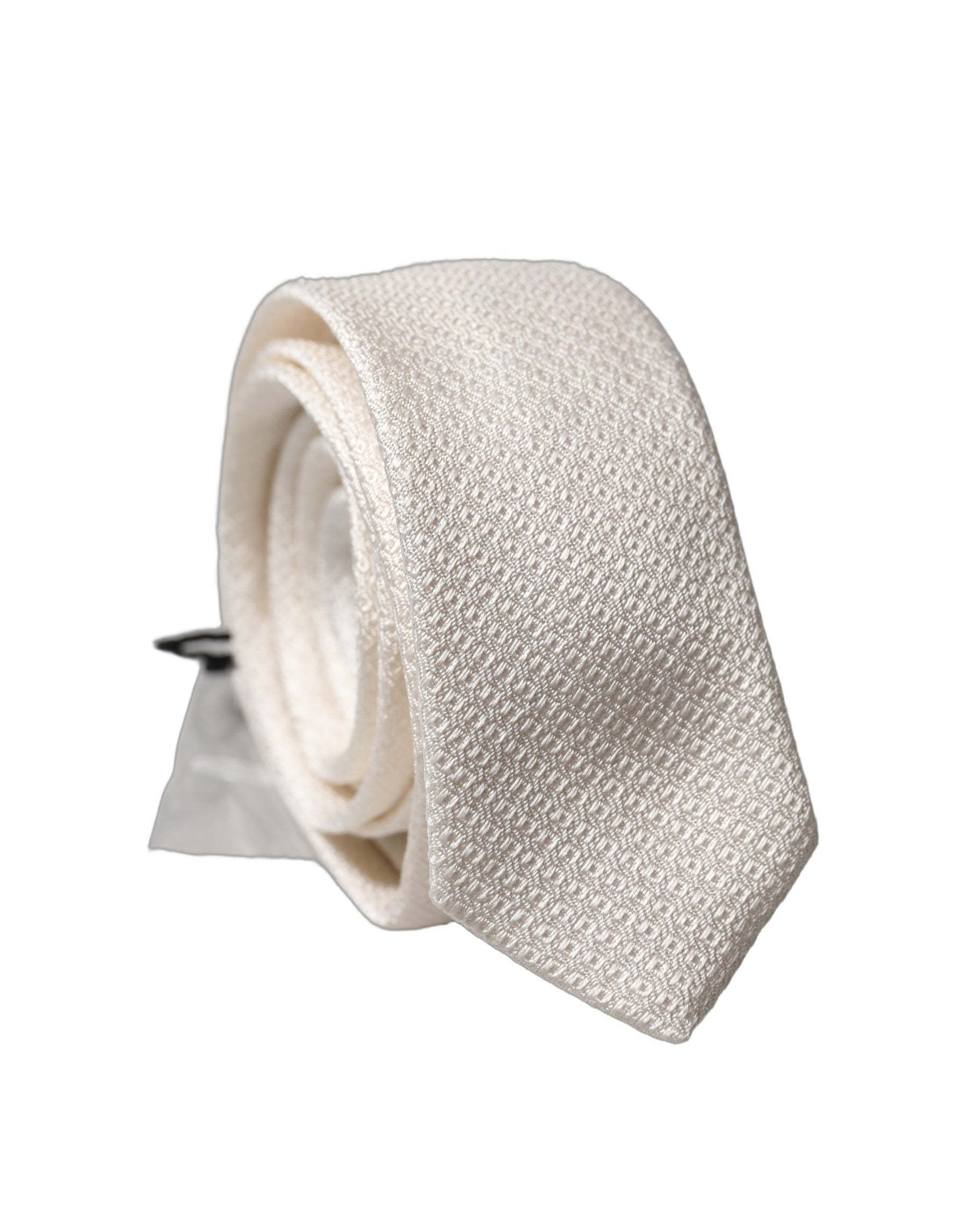 Dolce & Gabbana White Solid Textured Silk Adjustable Men Tied Necktie Tie | Regal Royce